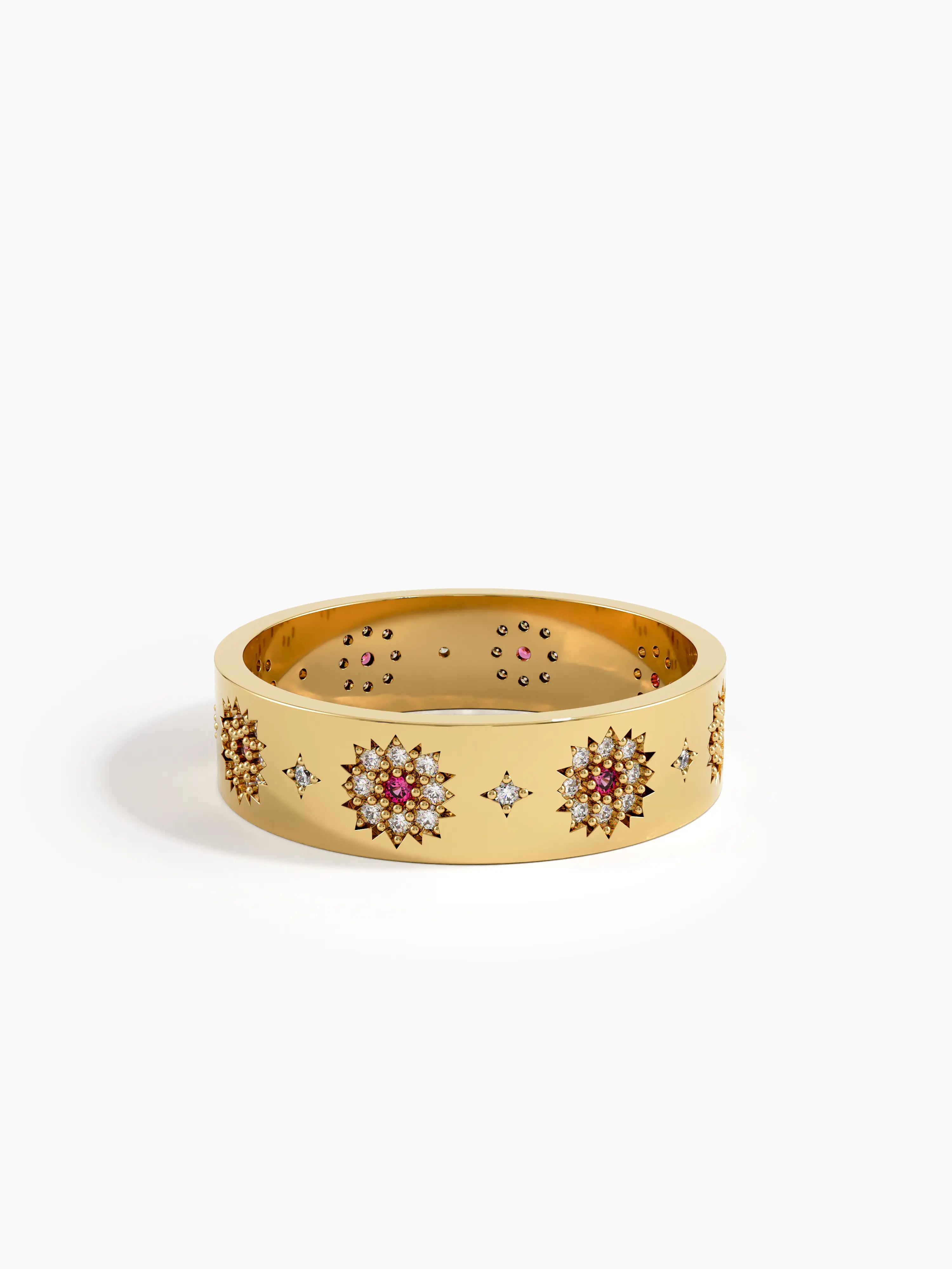 Ruby Flower Wedding Band, solid gold ring, view 4 | DiaFifth