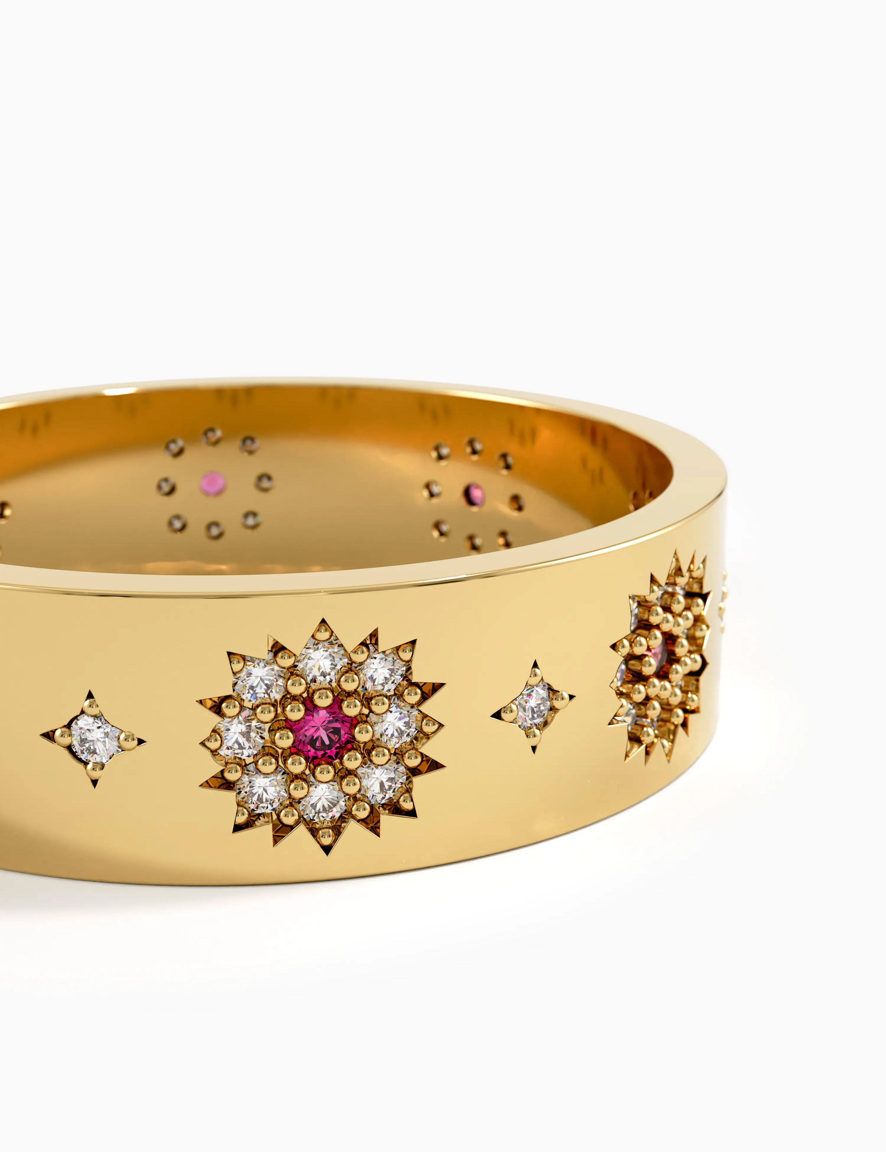 Ruby Flower Wedding Band, solid gold ring, view 2 | DiaFifth