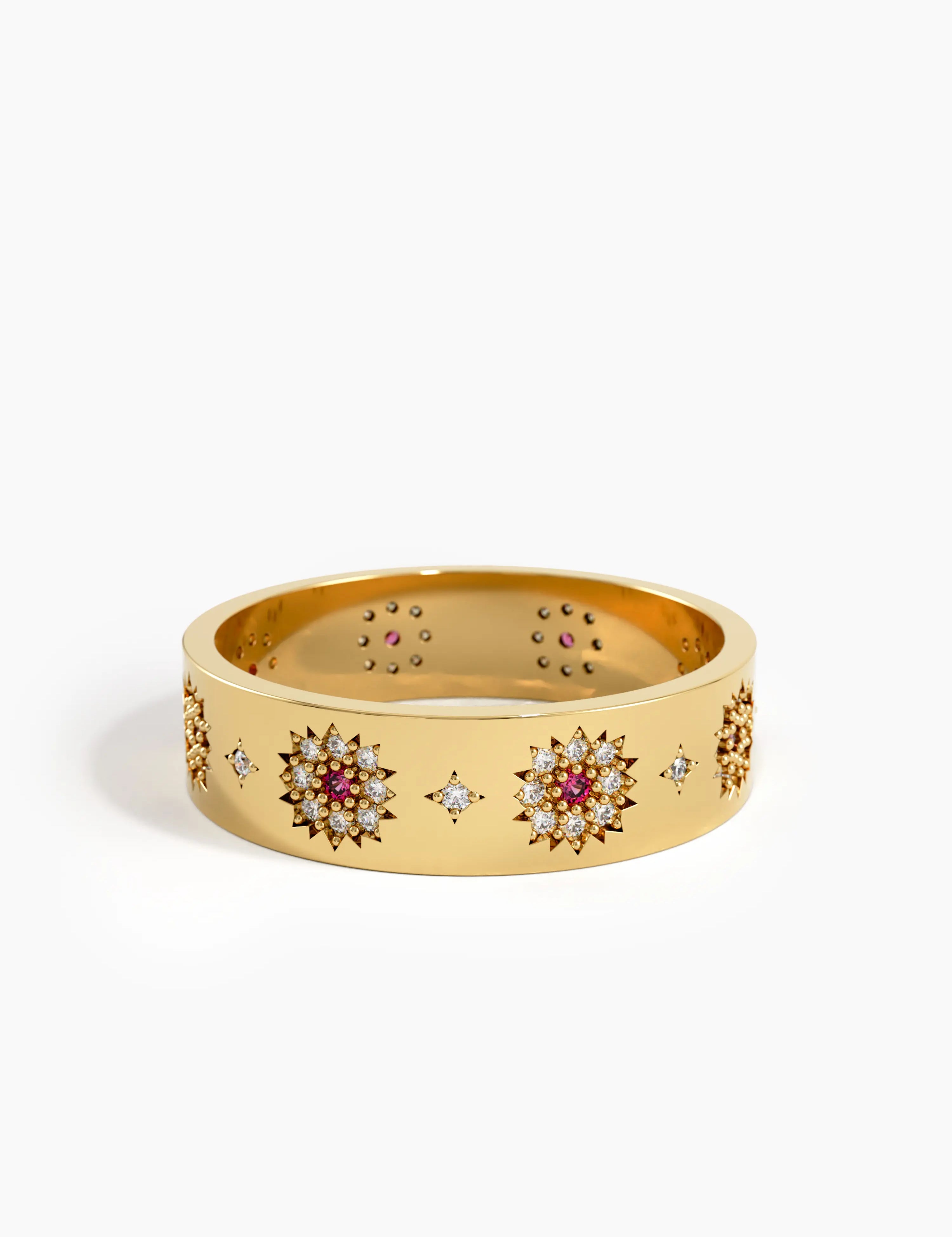 Ruby Flower Wedding Band, solid gold ring, view 8 | DiaFifth