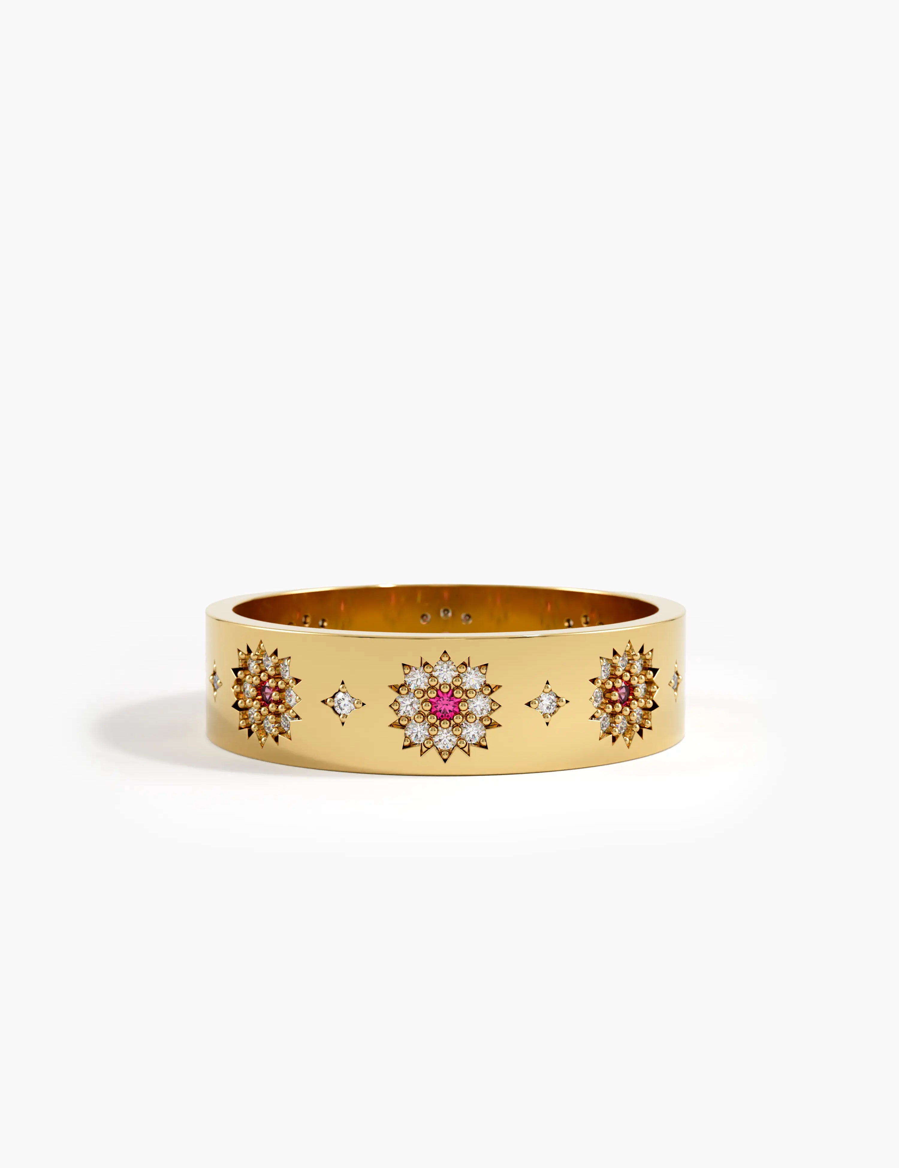 Ruby Flower Wedding Band, solid gold ring | DiaFifth