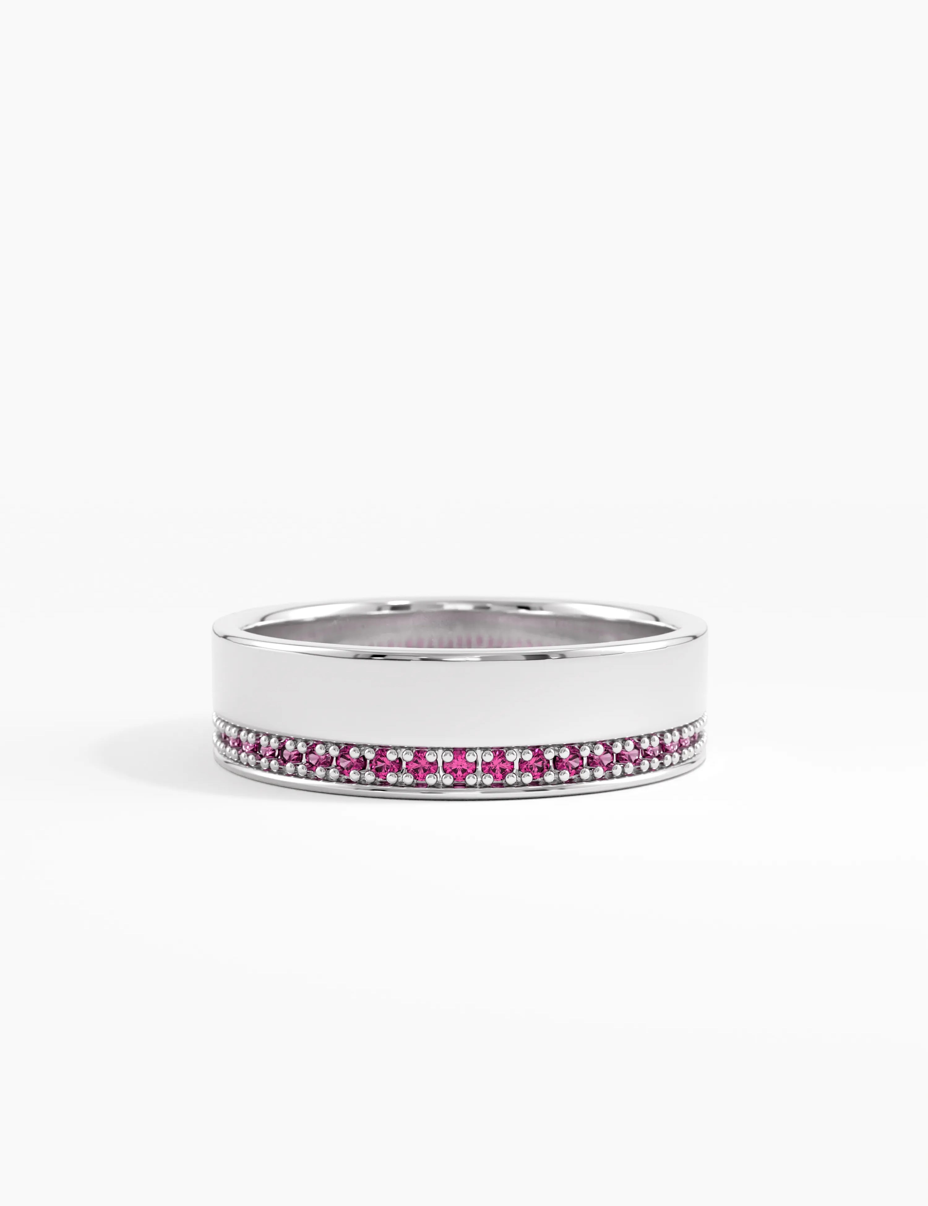 Side Pave Ruby Wedding Band, solid gold ring, view 7 | DiaFifth