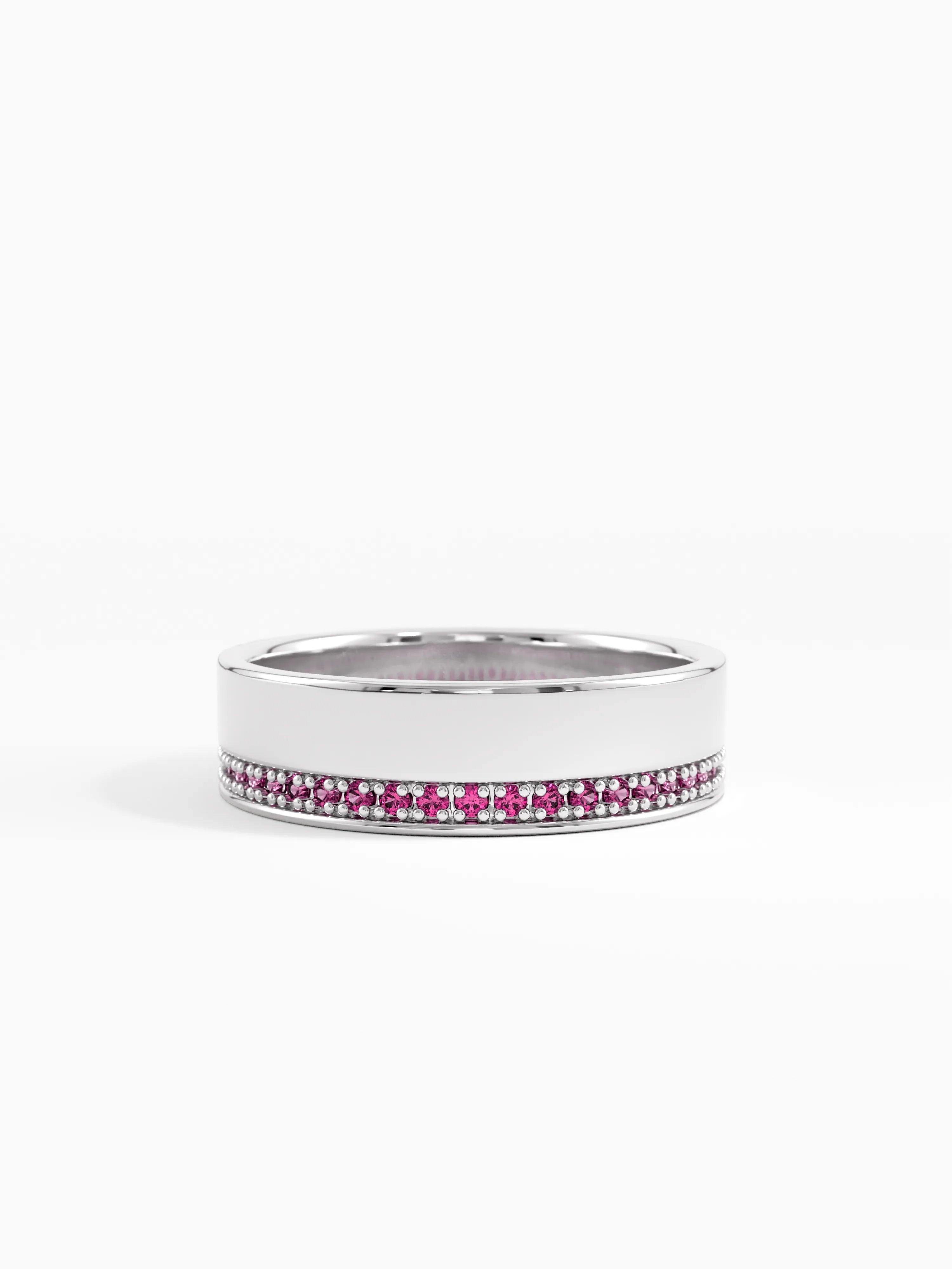 Side Pave Ruby Wedding Band, solid gold ring, view 7 | DiaFifth