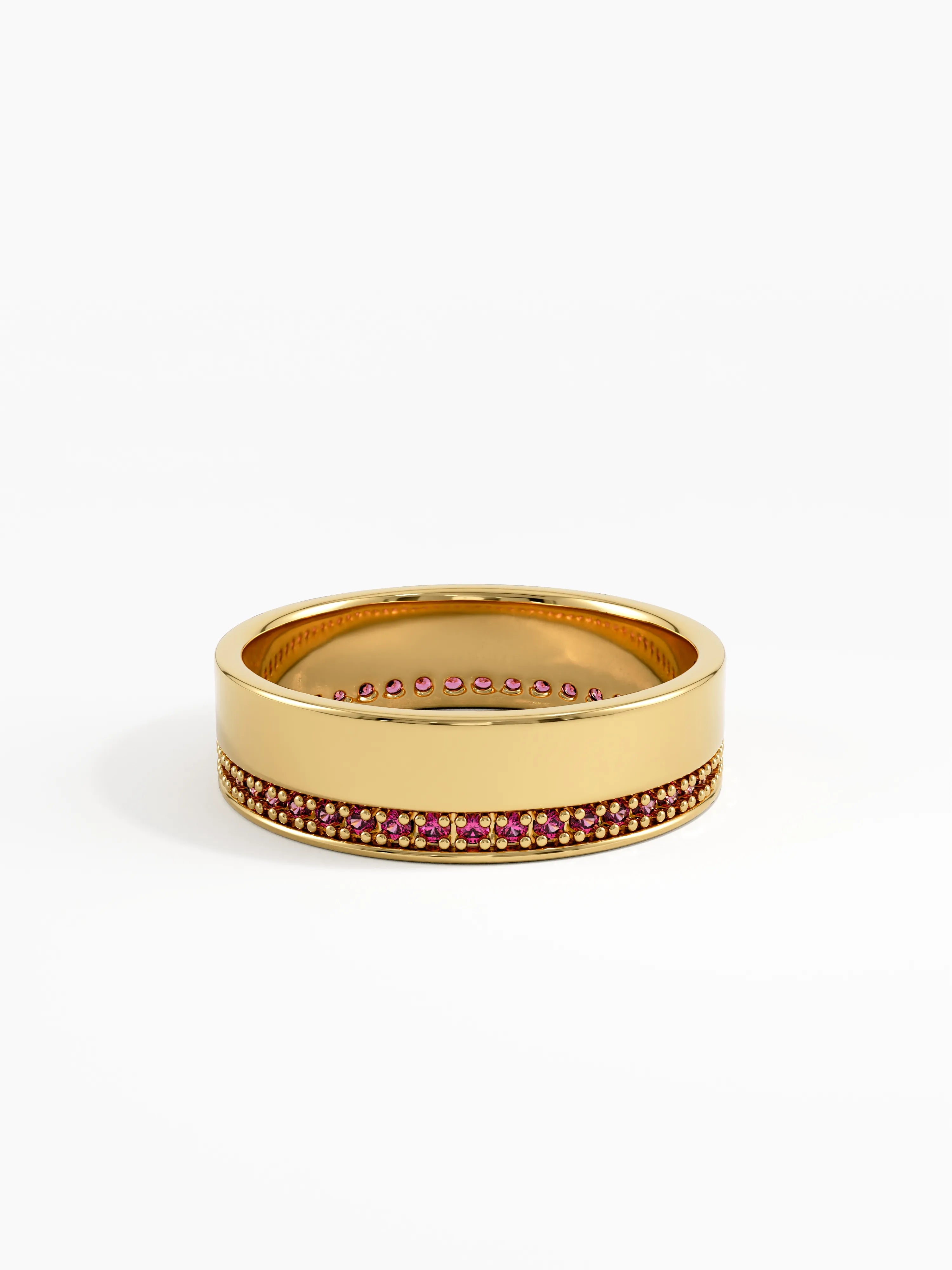Side Pave Ruby Wedding Band, solid gold ring, view 4 | DiaFifth