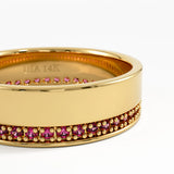 Side Pave Ruby Wedding Band, solid gold ring, view 2 | DiaFifth