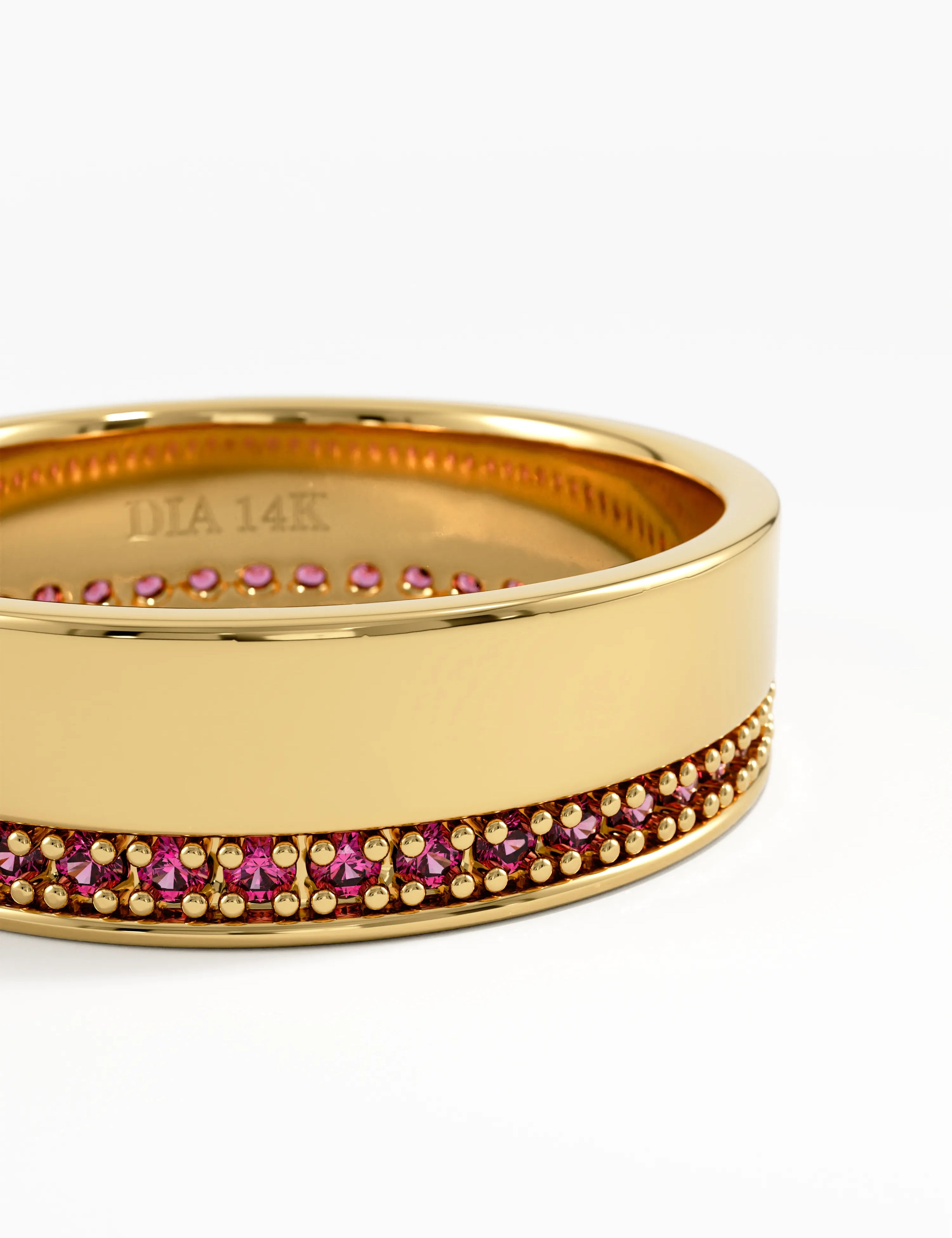 Side Pave Ruby Wedding Band, solid gold ring, view 2 | DiaFifth