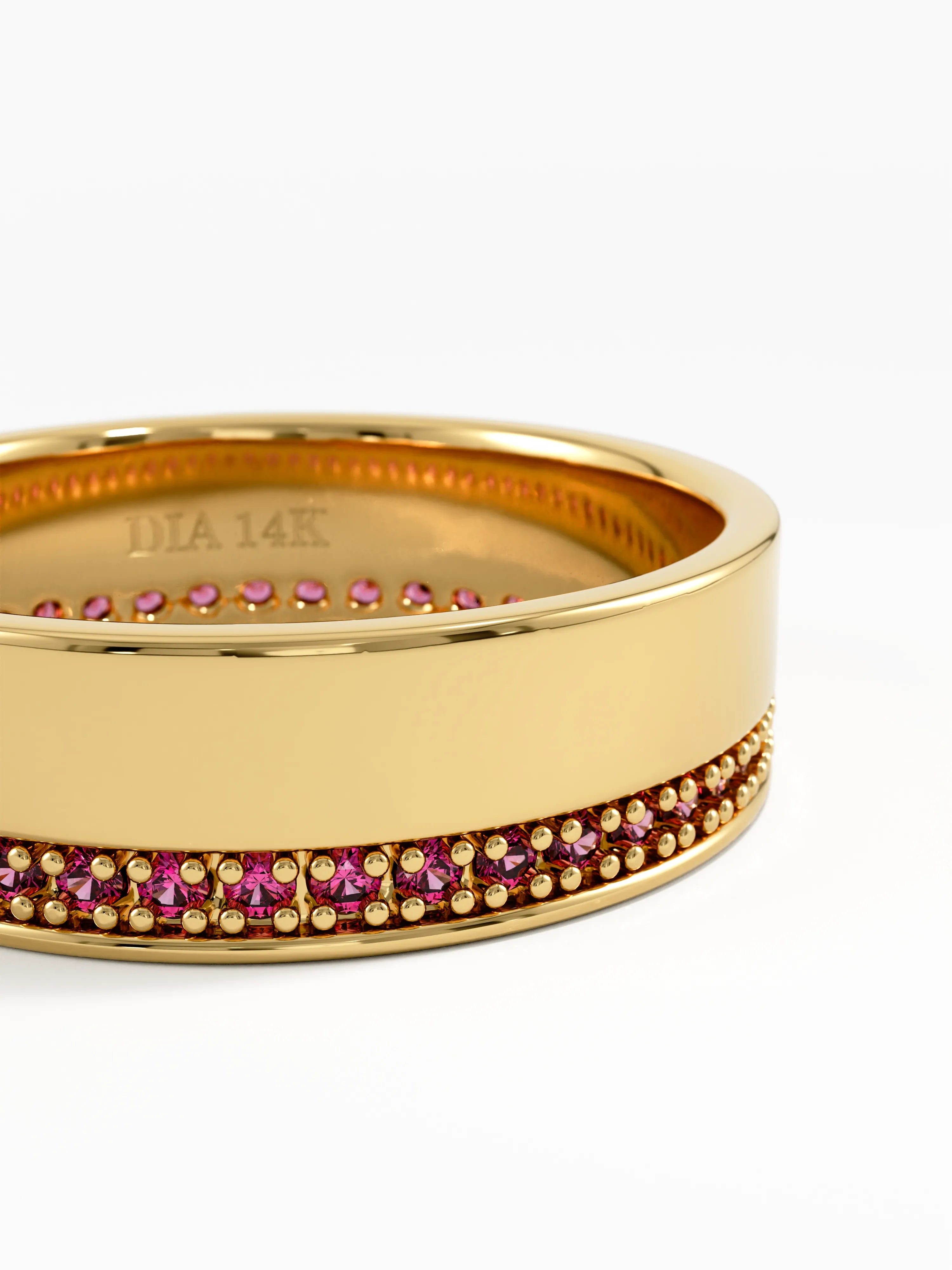 Side Pave Ruby Wedding Band, solid gold ring, view 2 | DiaFifth