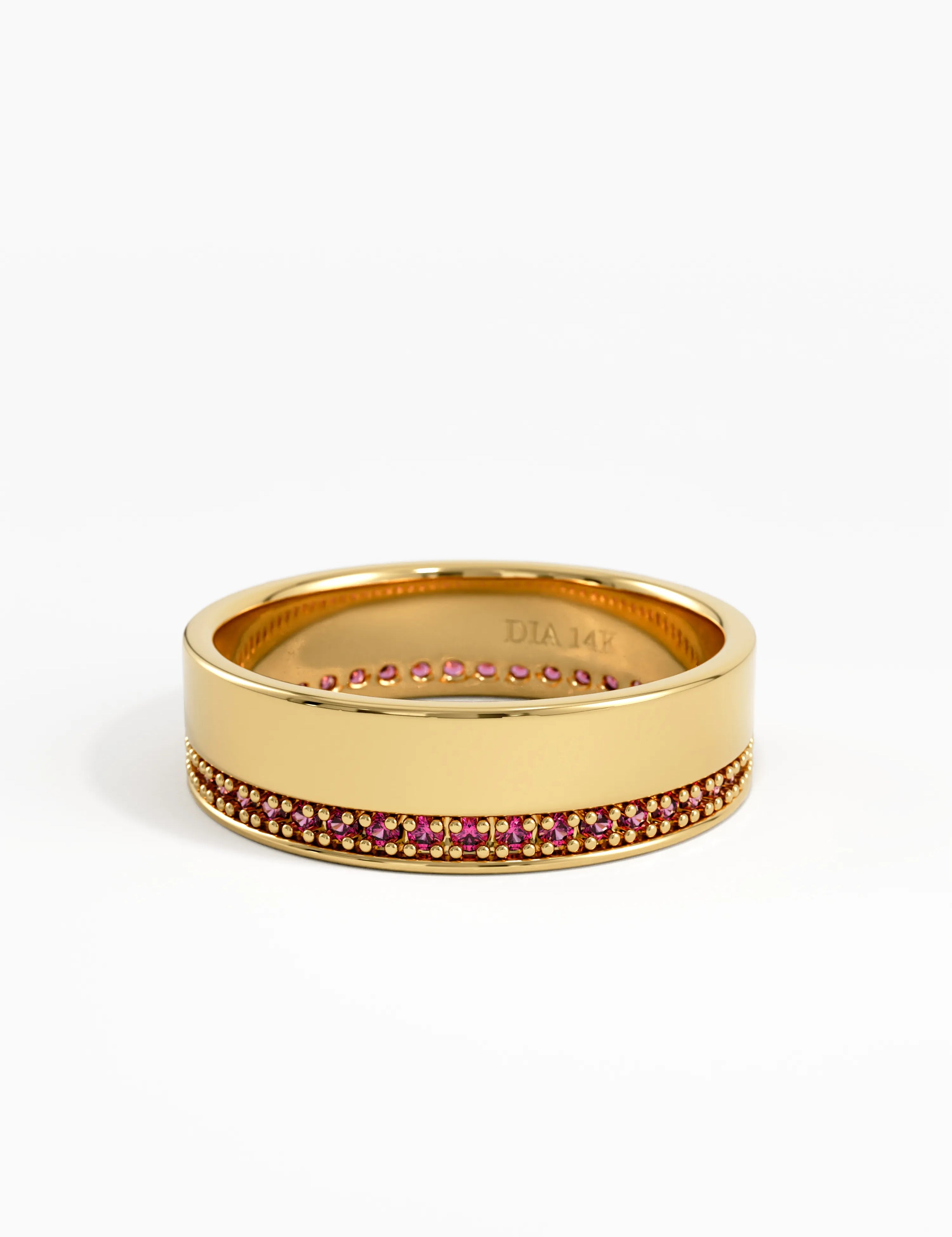 Side Pave Ruby Wedding Band, solid gold ring, view 8 | DiaFifth