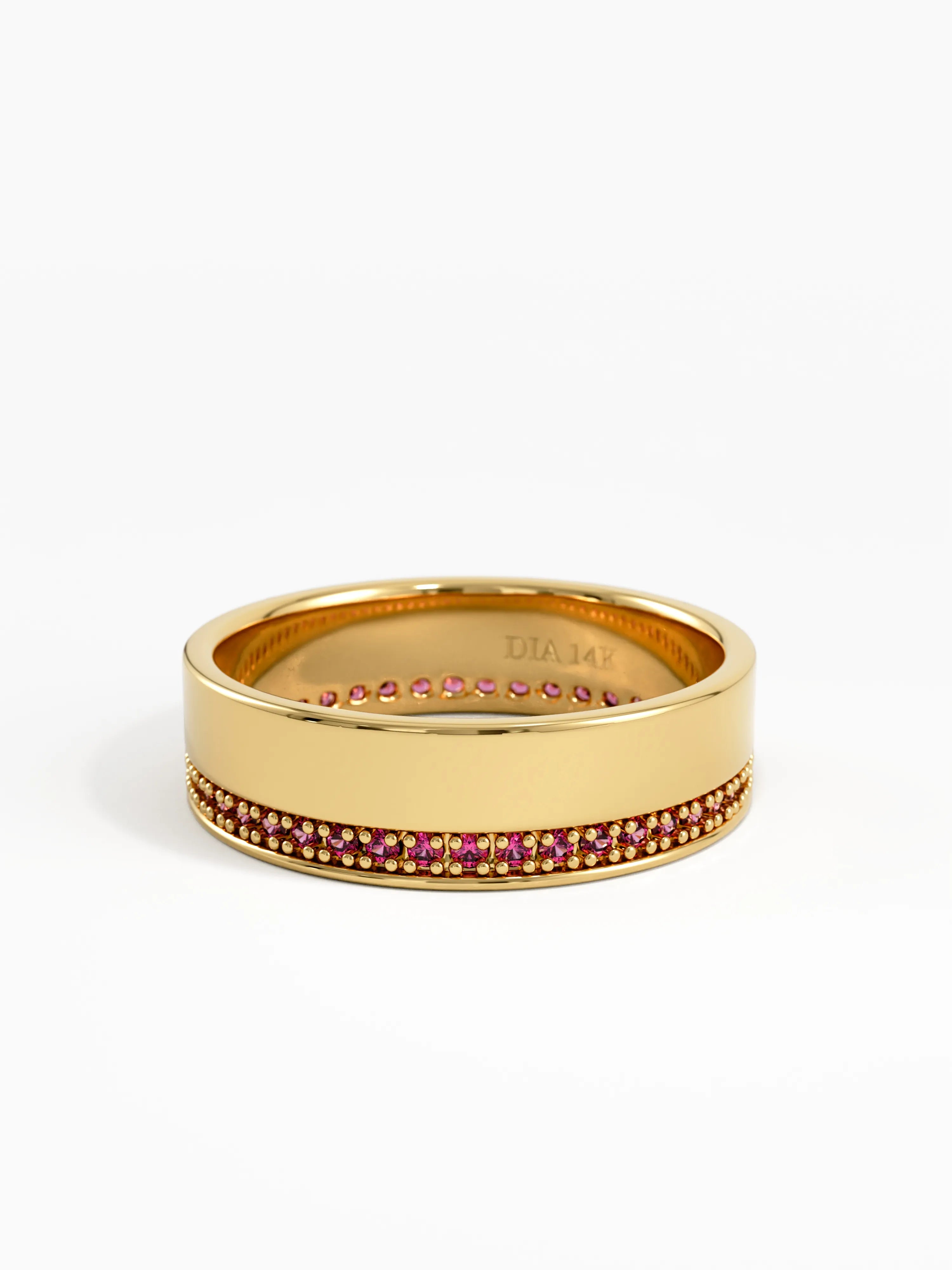 Side Pave Ruby Wedding Band, solid gold ring, view 8 | DiaFifth