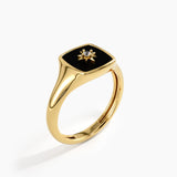 Black Enamel Signet Ring, solid gold ring, view 5 | DiaFifth