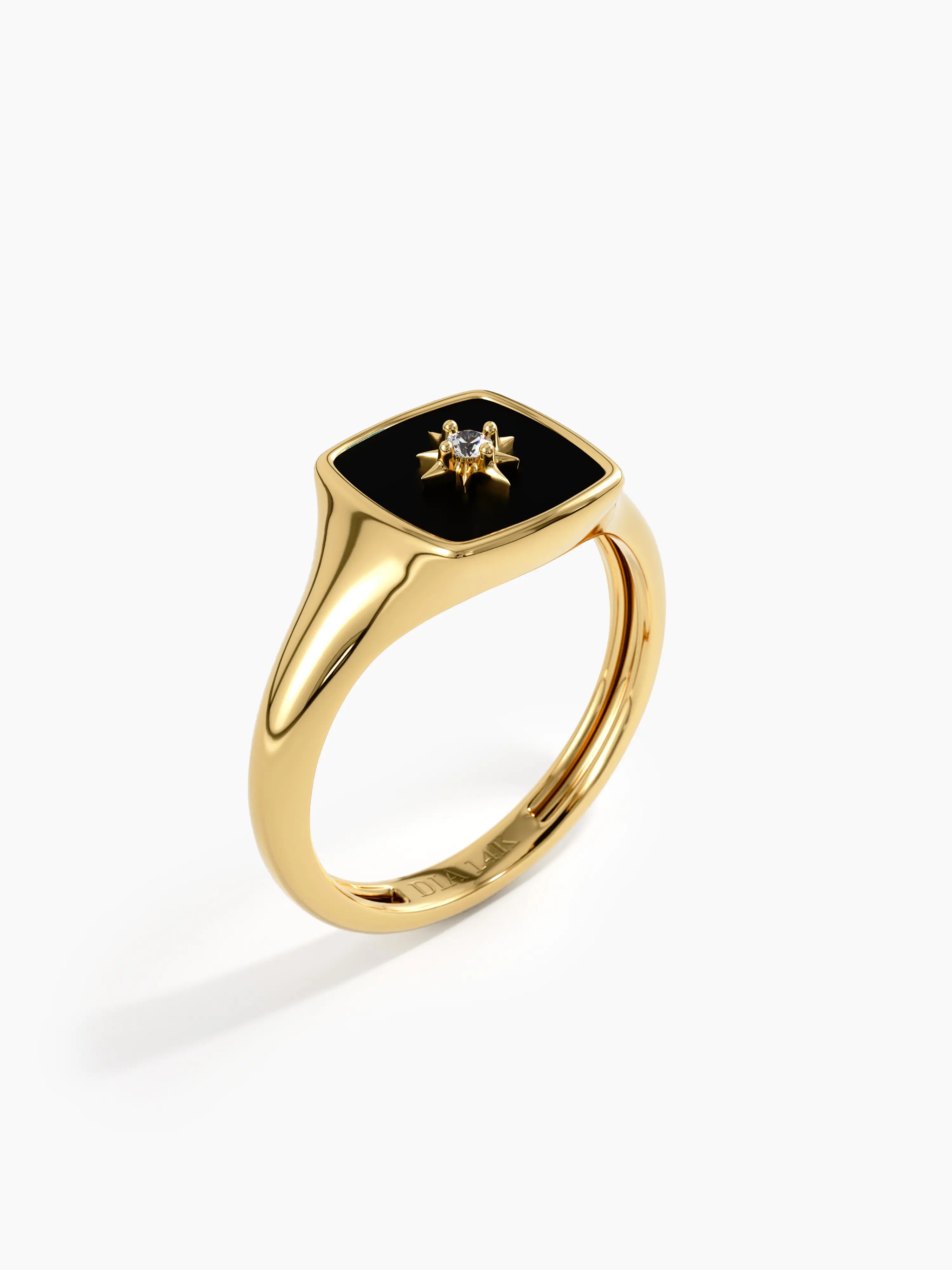 Black Enamel Signet Ring, solid gold ring, view 5 | DiaFifth