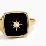 Black Enamel Signet Ring, solid gold ring, view 2 | DiaFifth