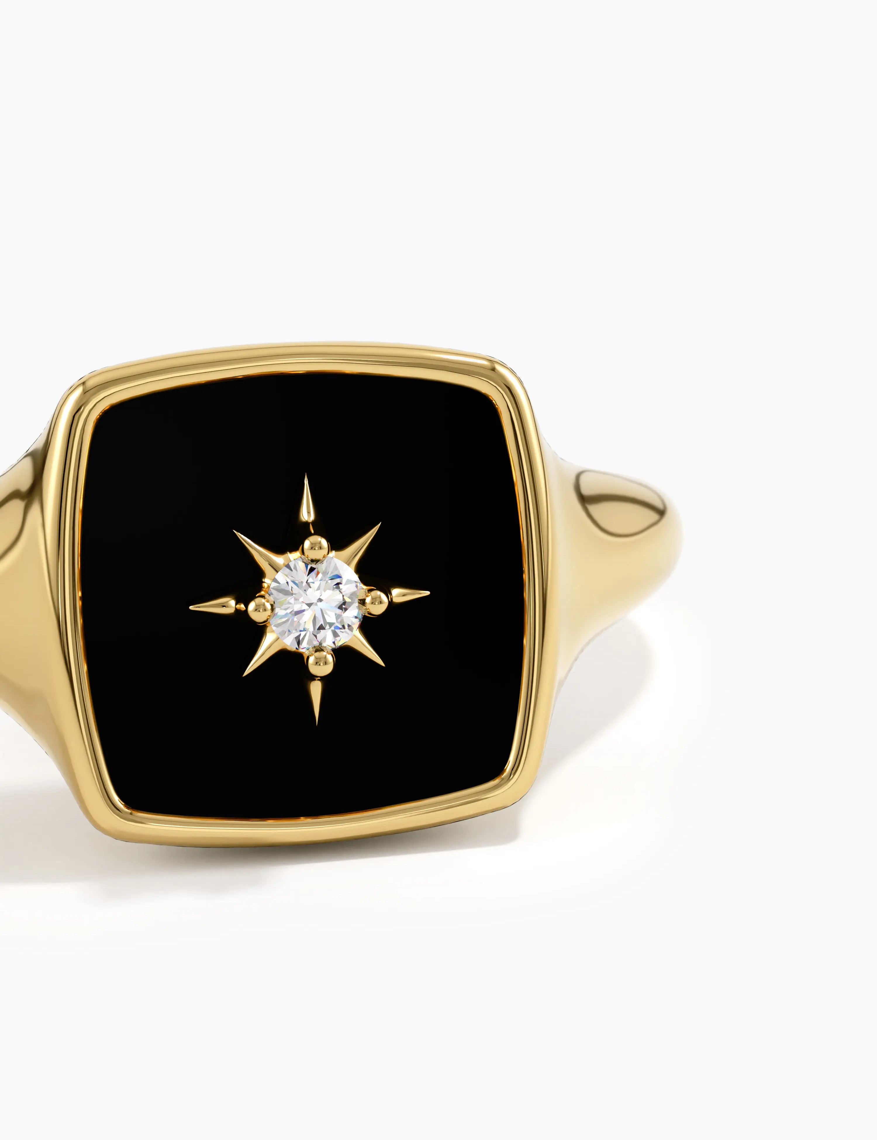 Black Enamel Signet Ring, solid gold ring, view 2 | DiaFifth