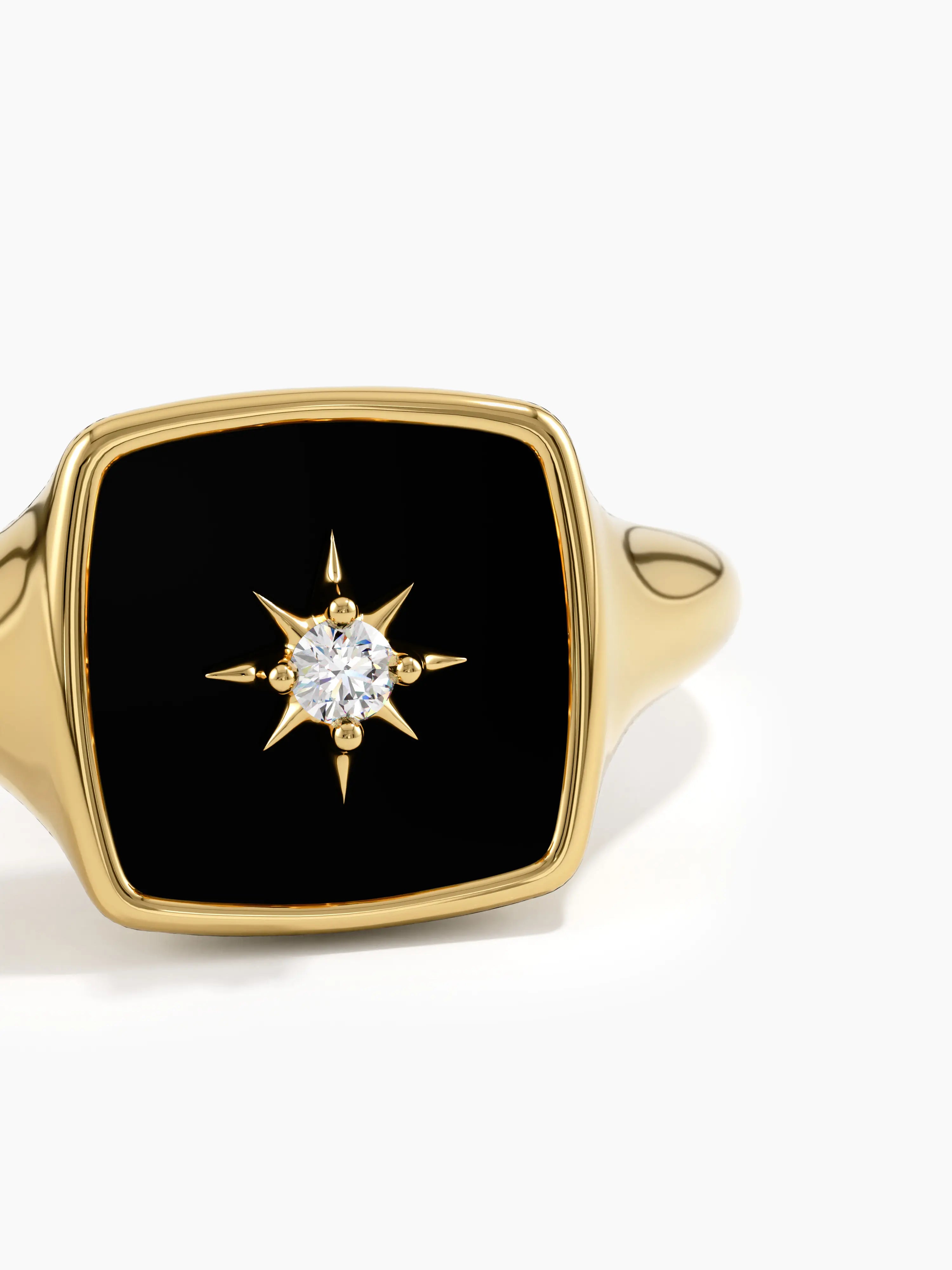 Black Enamel Signet Ring, solid gold ring, view 2 | DiaFifth