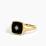 Black Enamel Signet Ring, solid gold ring, view 4 | DiaFifth