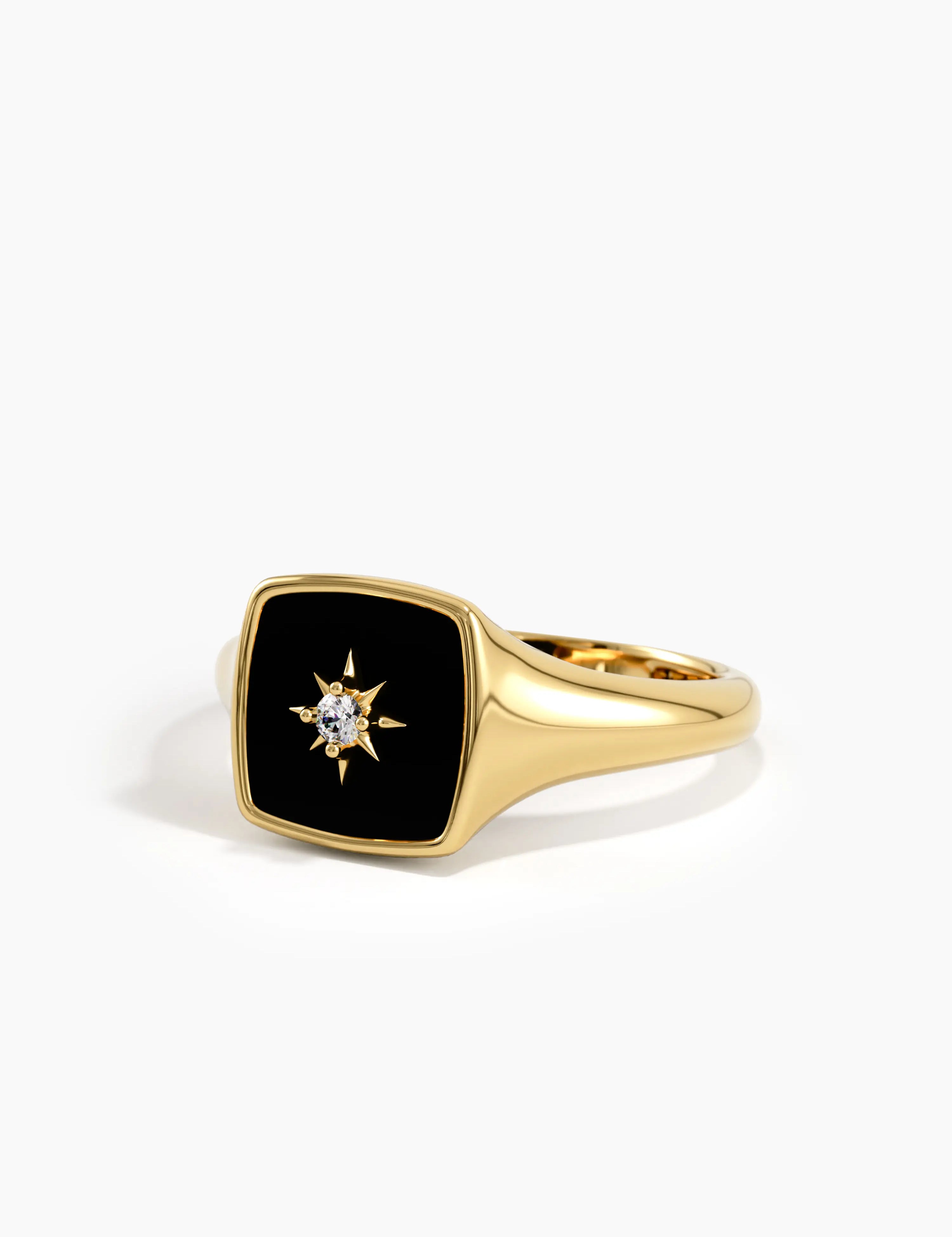 Black Enamel Signet Ring, solid gold ring, view 4 | DiaFifth