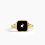 Black Enamel Signet Ring, solid gold ring | DiaFifth