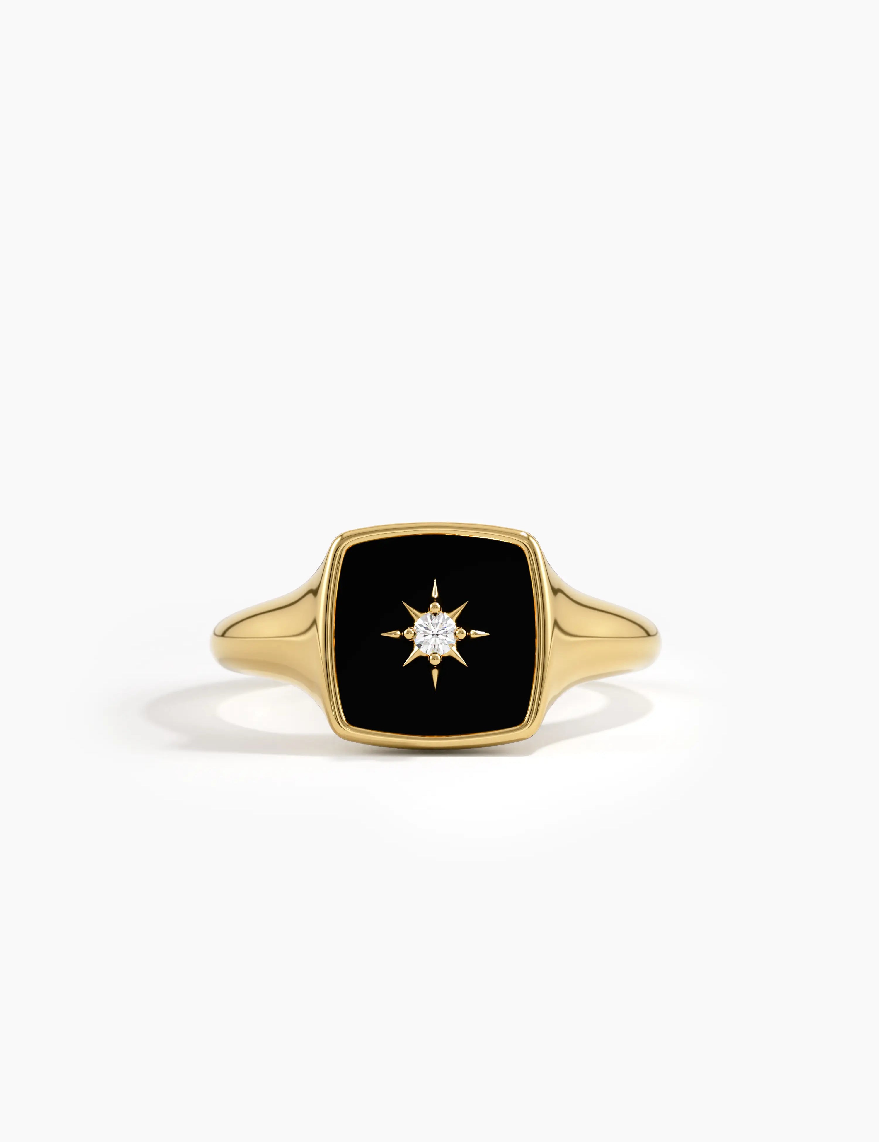 Black Enamel Signet Ring, solid gold ring | DiaFifth