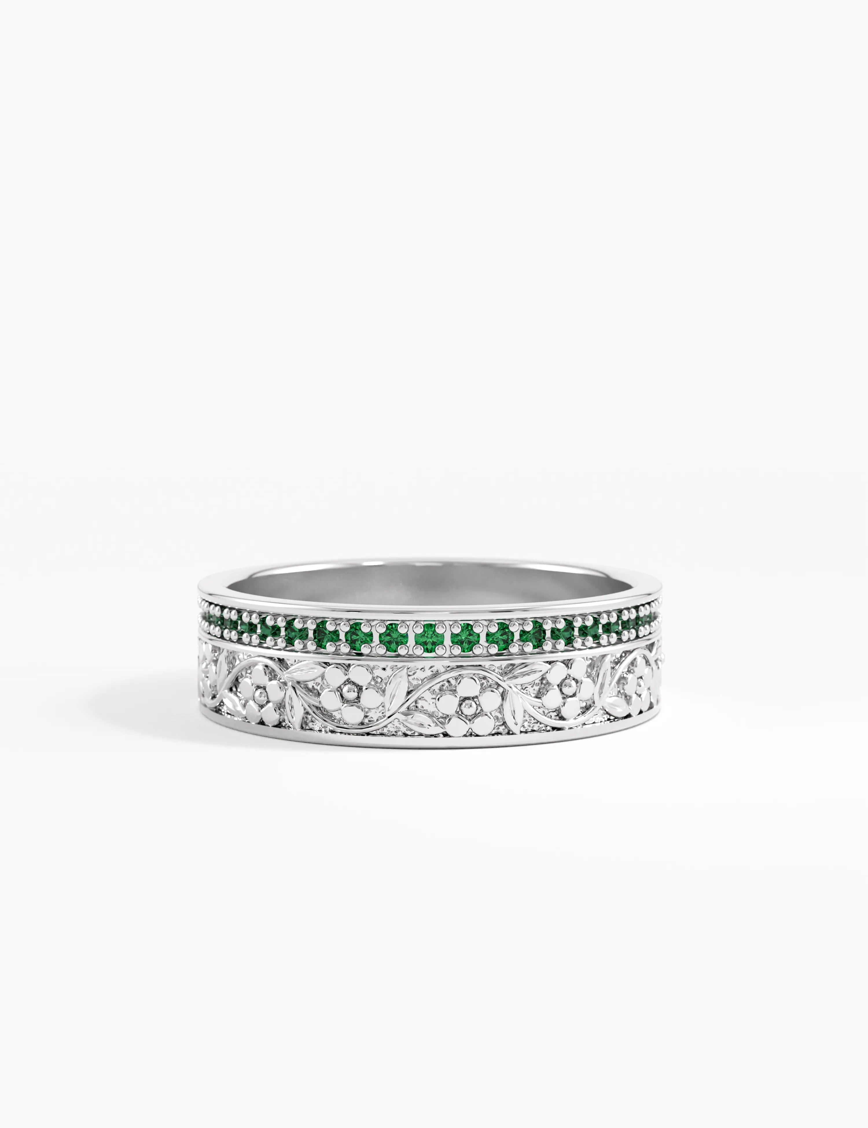 Side Pave Flower Wedding Band, solid gold ring, view 6 | DiaFifth