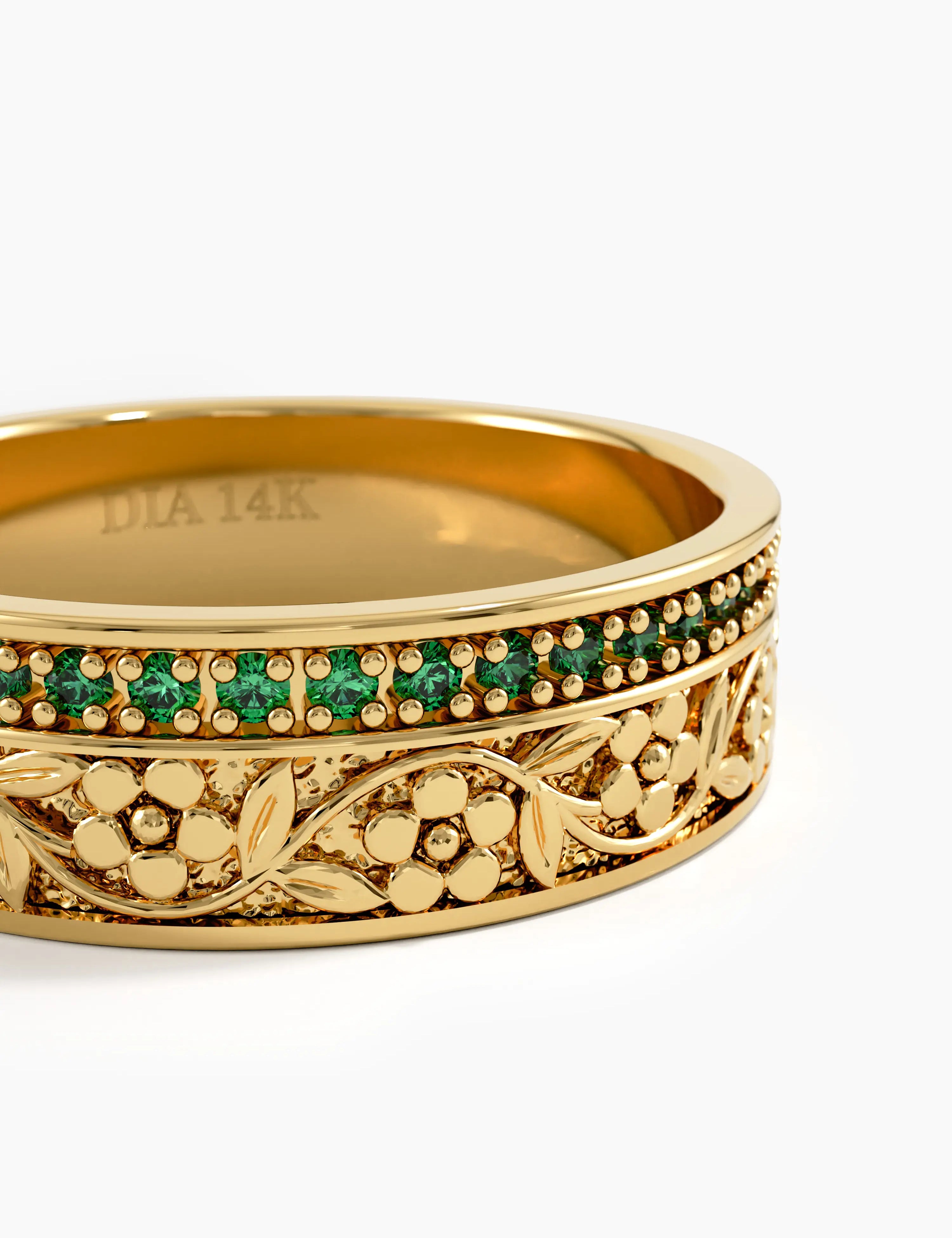 Side Pave Flower Wedding Band, solid gold ring, view 2 | DiaFifth