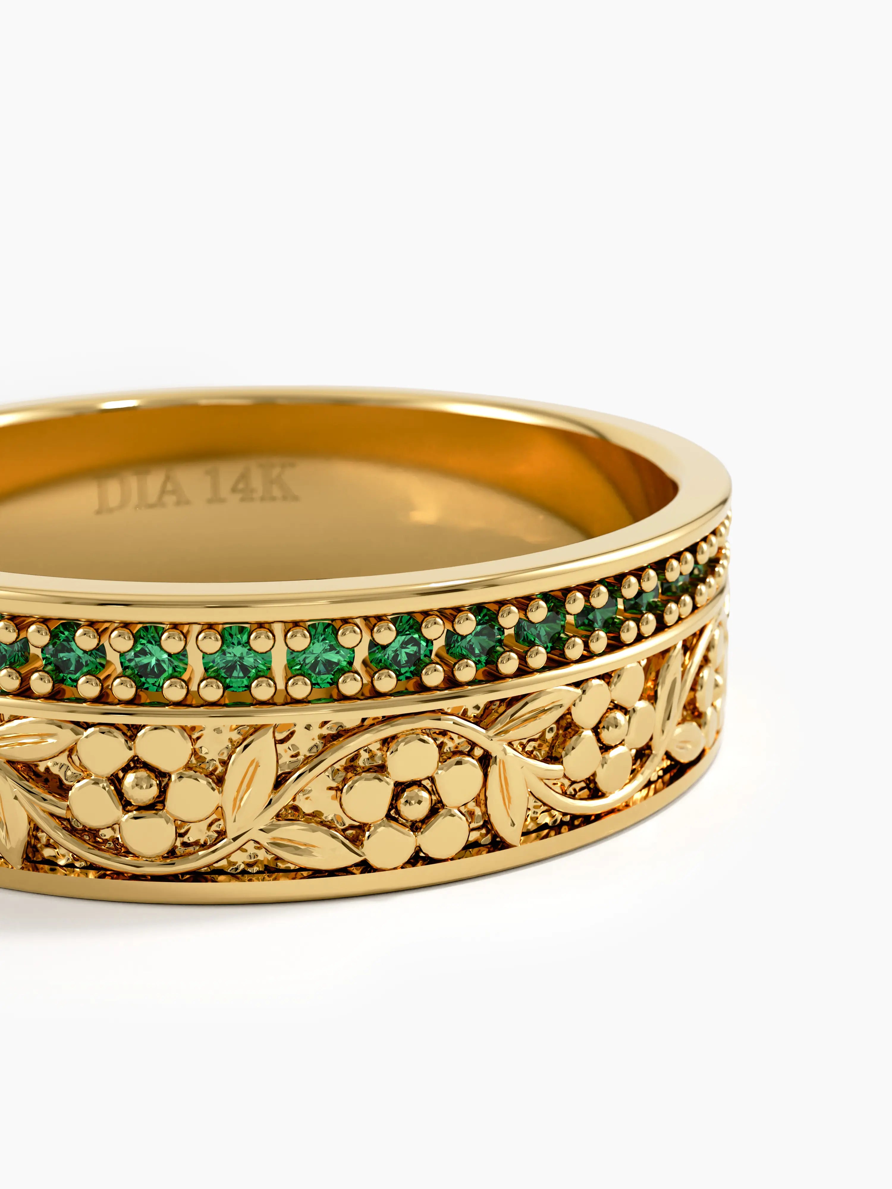 Side Pave Flower Wedding Band, solid gold ring, view 2 | DiaFifth