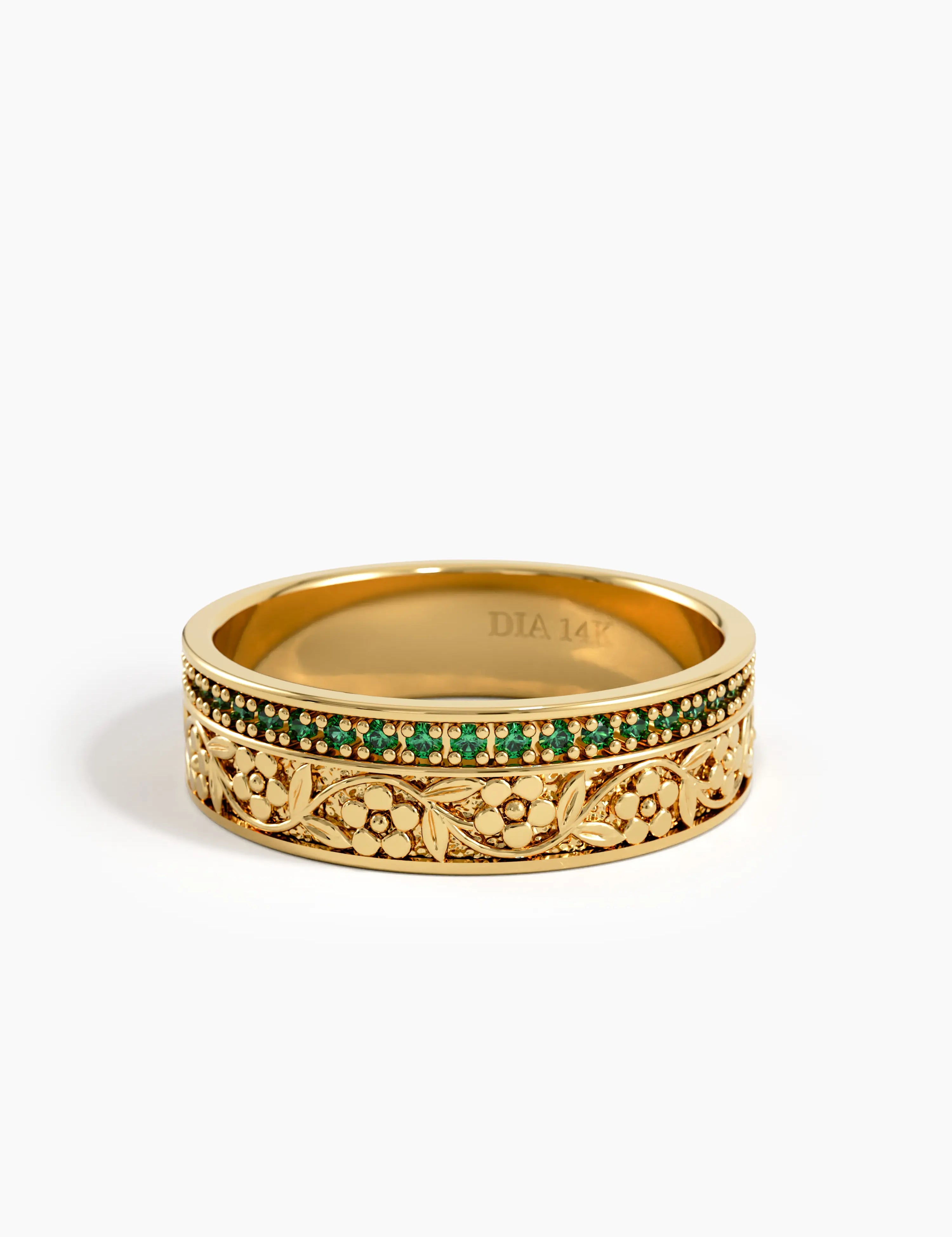 Side Pave Flower Wedding Band, solid gold ring, view 7 | DiaFifth