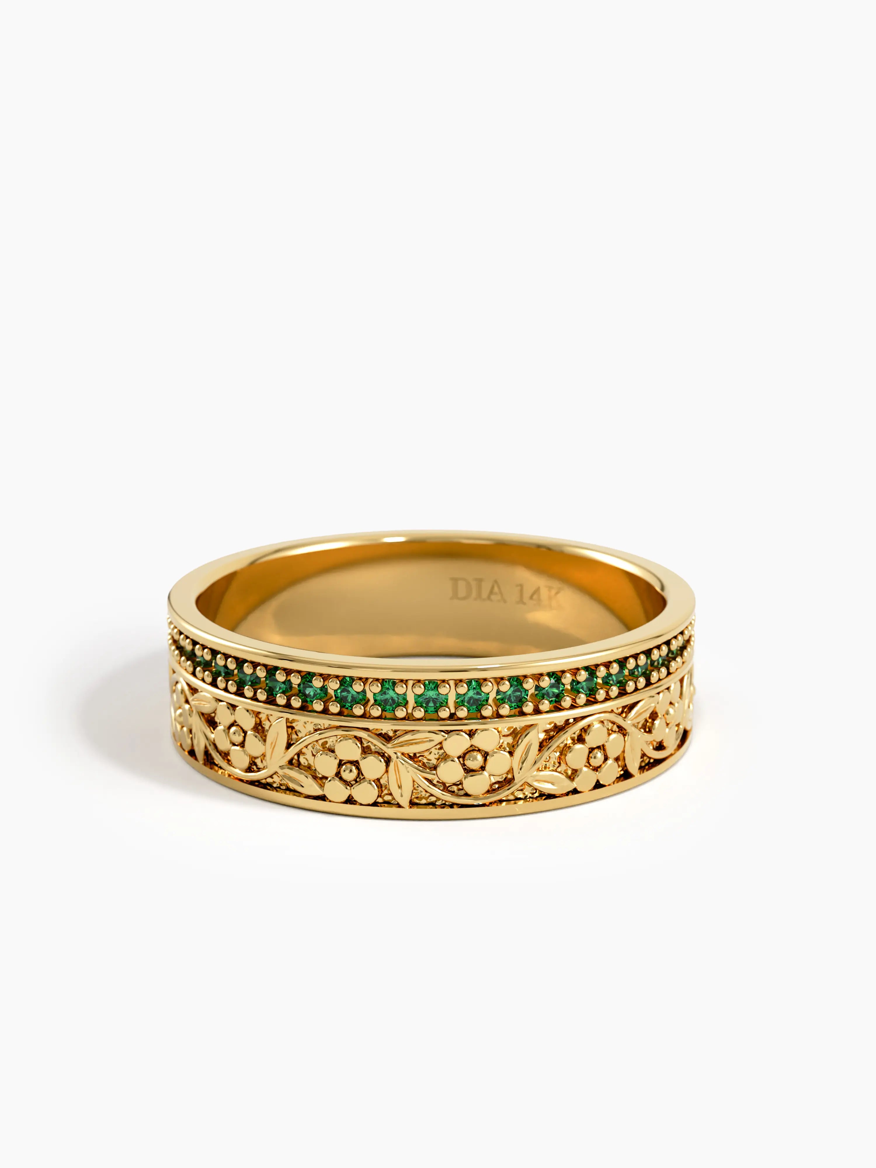 Side Pave Flower Wedding Band, solid gold ring, view 7 | DiaFifth