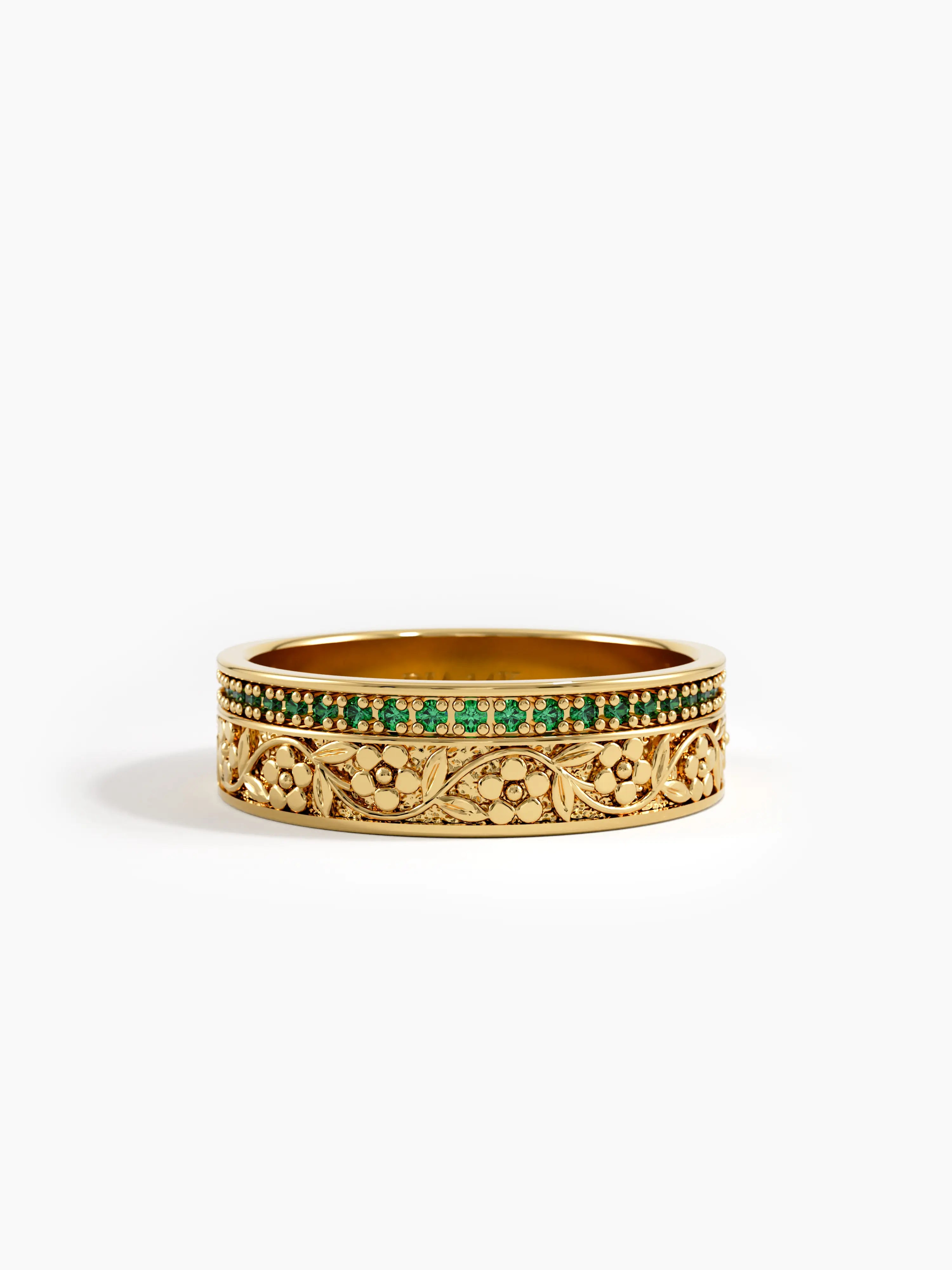 Side Pave Flower Wedding Band, solid gold ring | DiaFifth
