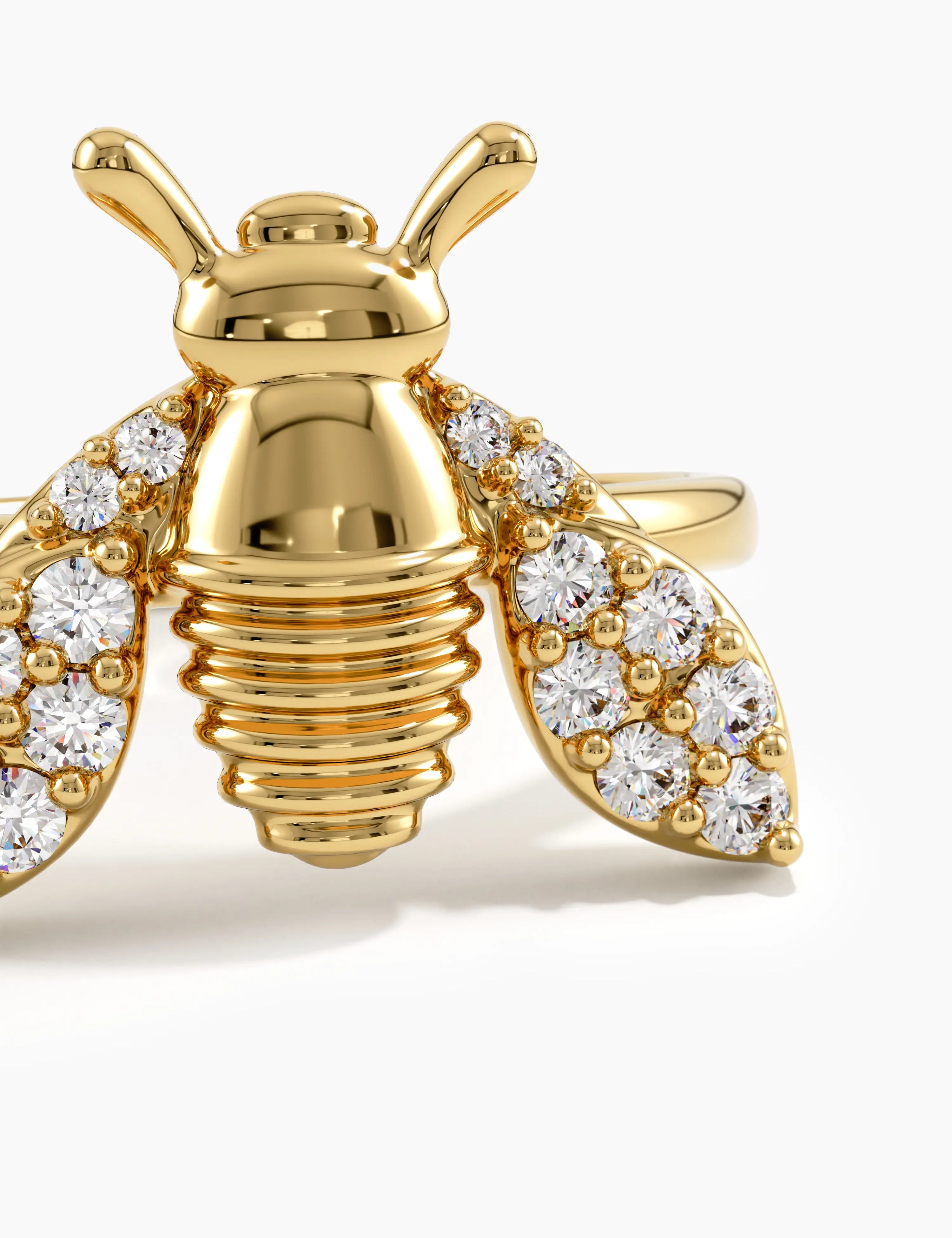 Diamond Bee Statement Ring, solid gold ring, view 2 | DiaFifth