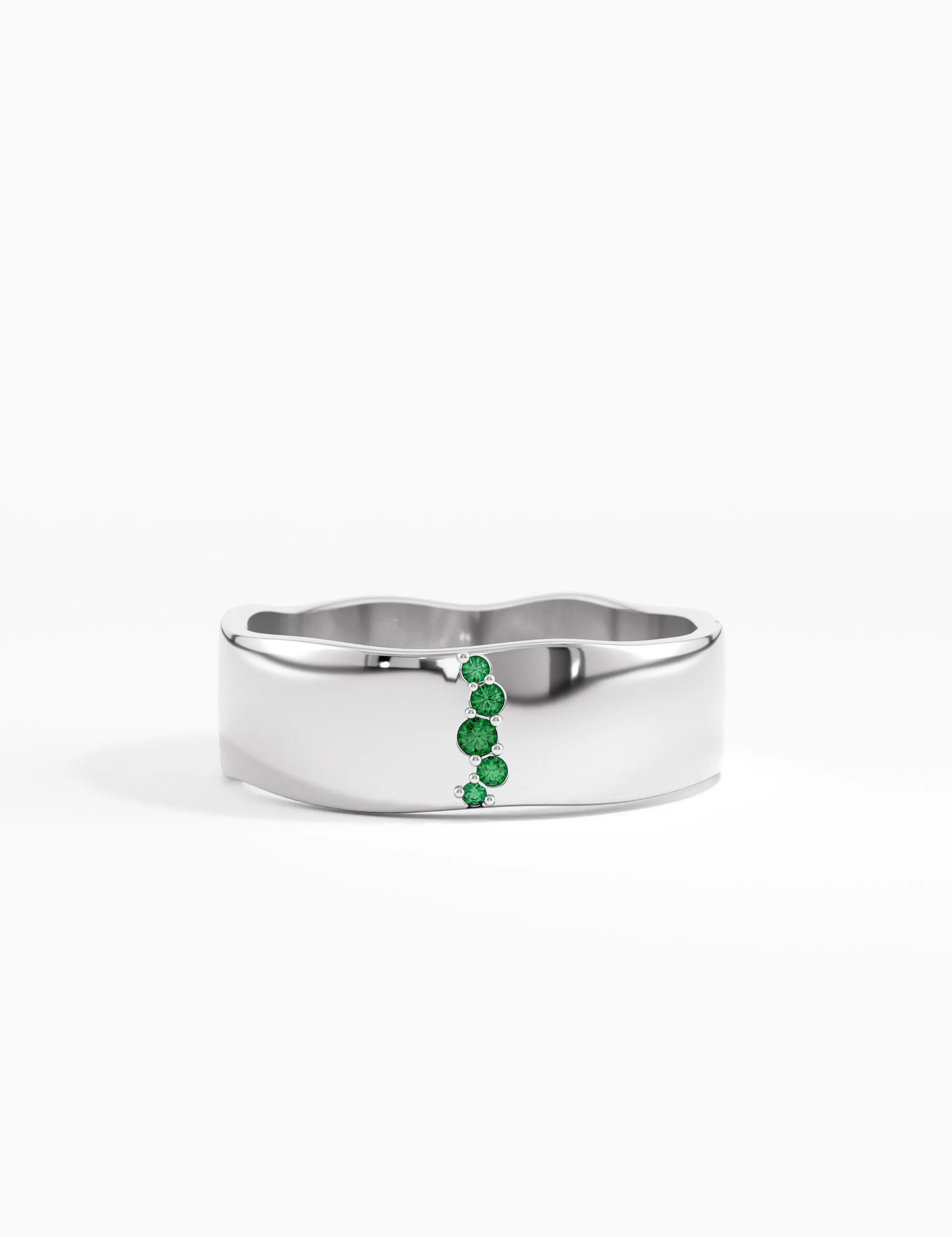 Emerald Wavy Wedding Band, solid gold ring, view 7 | DiaFifth