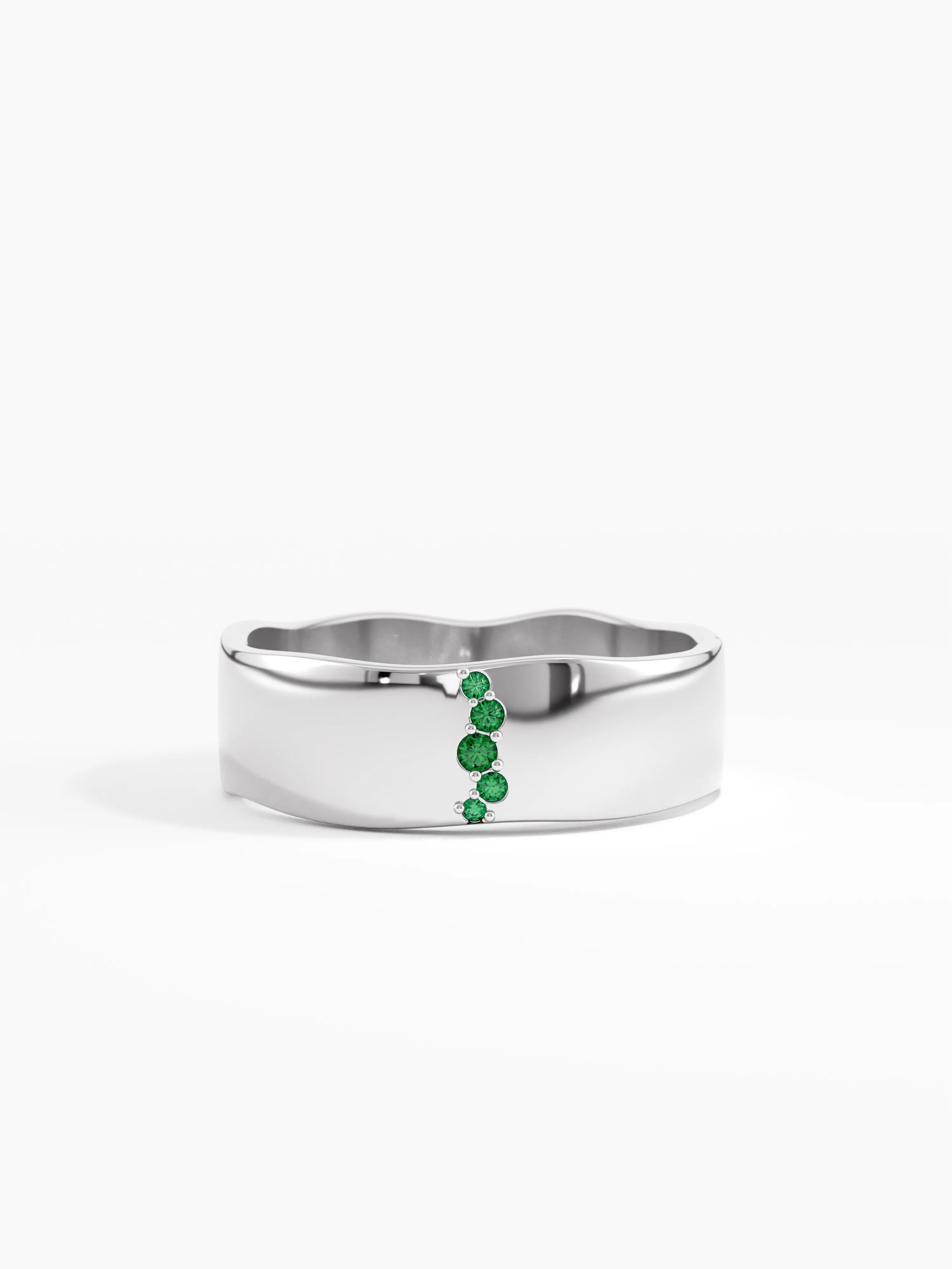 Emerald Wavy Wedding Band, solid gold ring, view 7 | DiaFifth