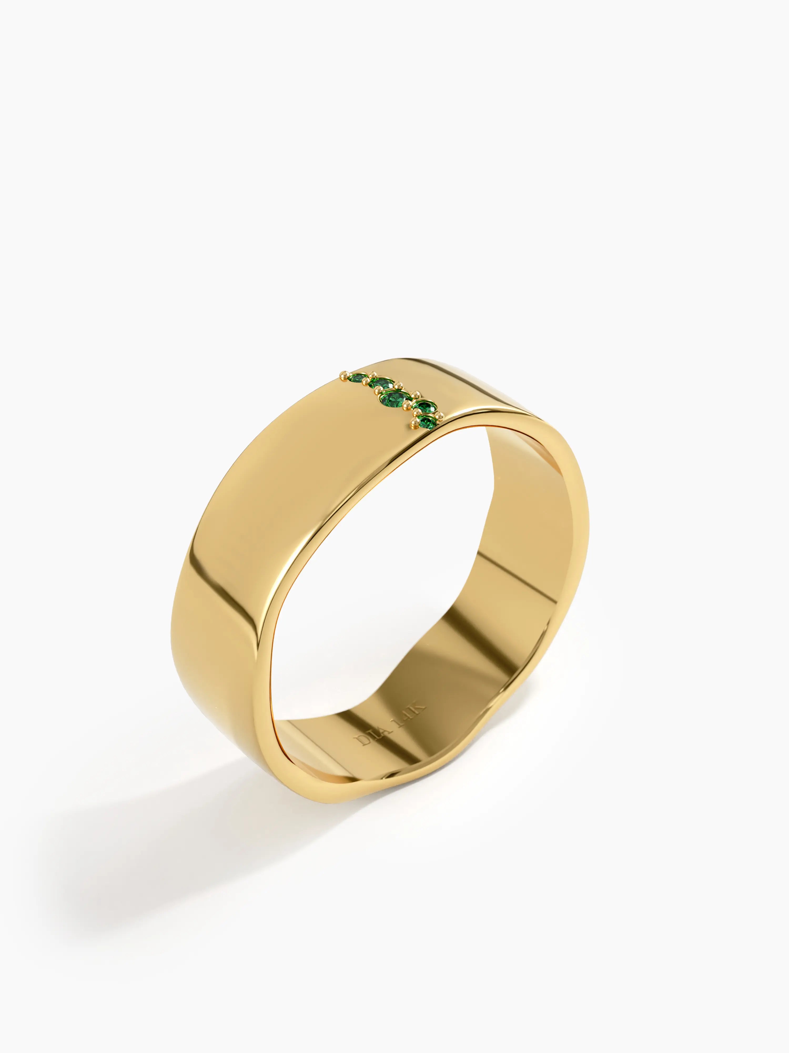 Emerald Wavy Wedding Band, solid gold ring, view 5 | DiaFifth