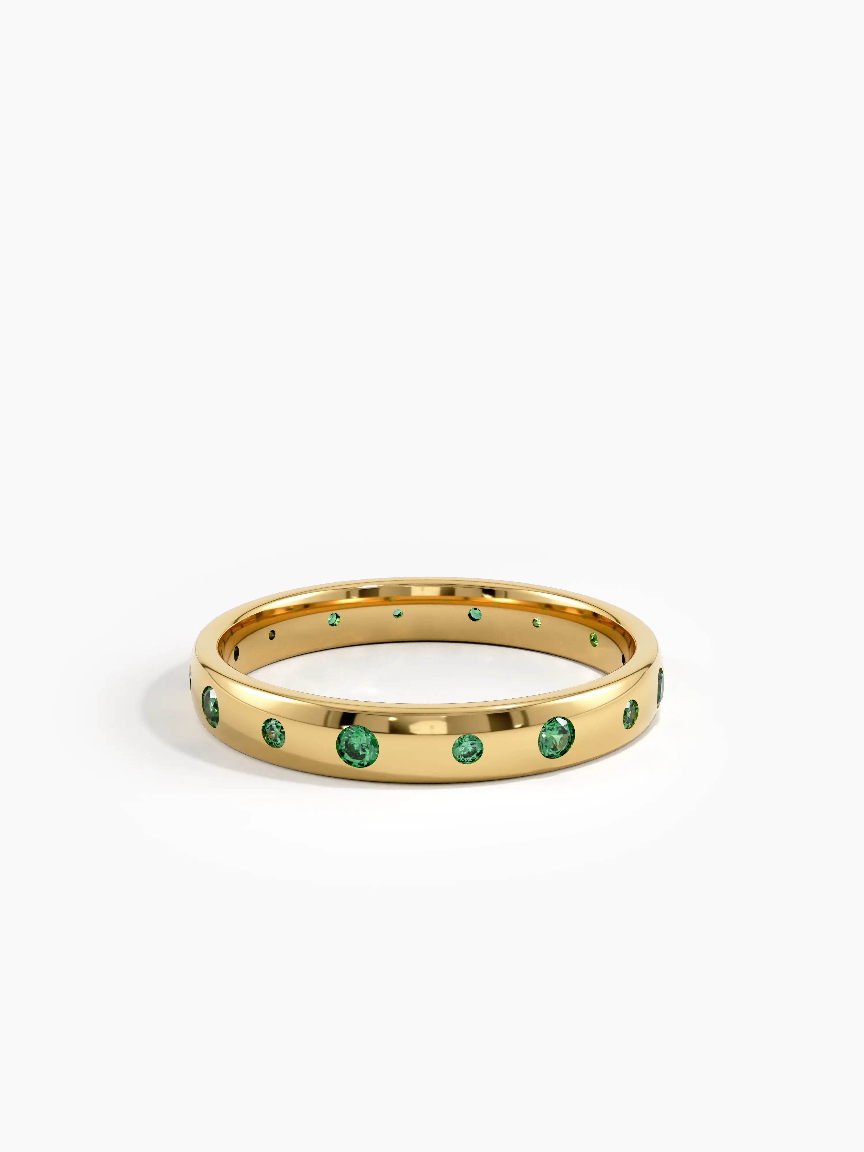 Flush Set Emerald Band, solid gold ring, view 4 | DiaFifth