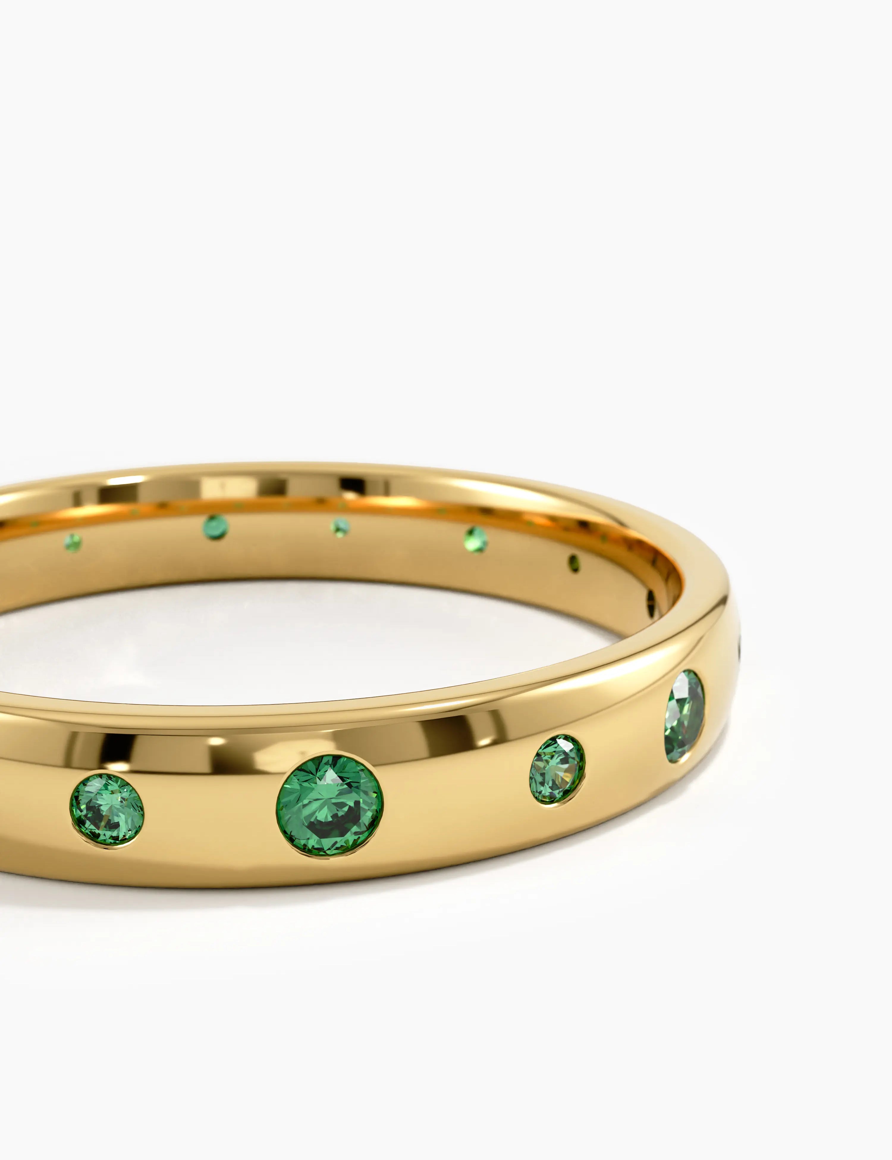 Flush Set Emerald Band, solid gold ring, view 2 | DiaFifth