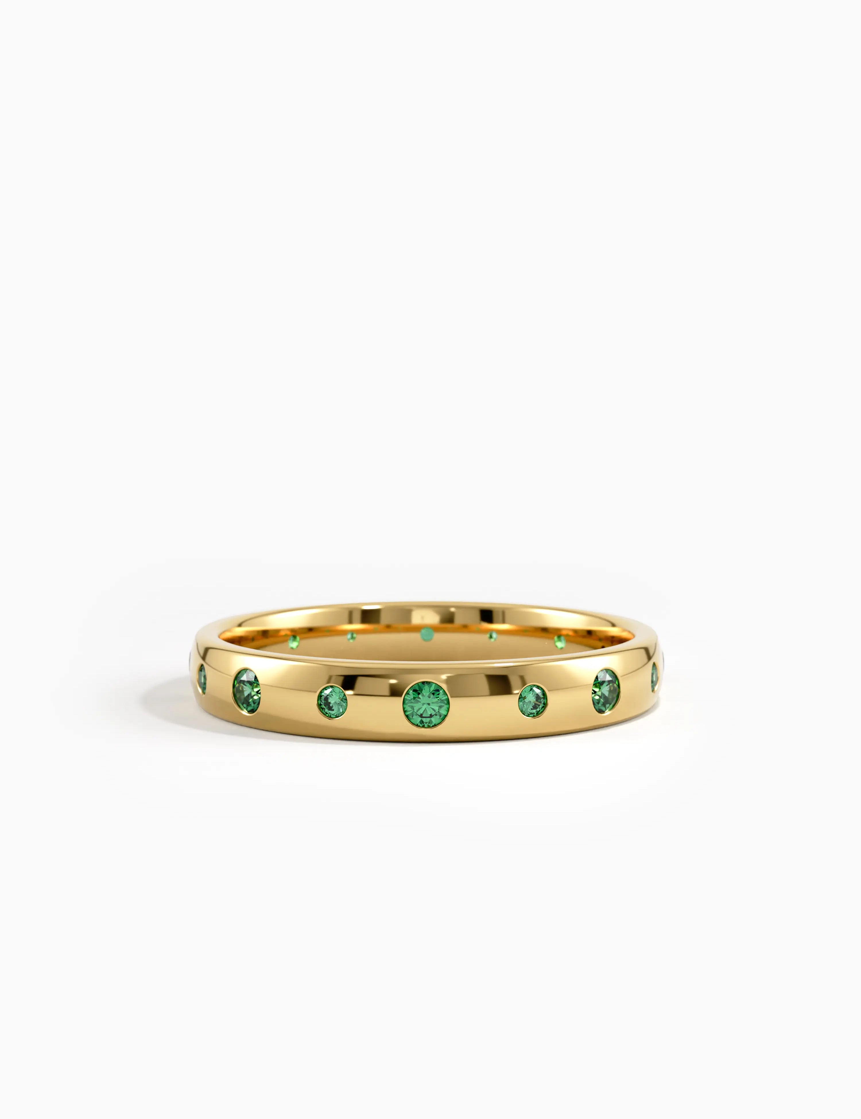 Flush Set Emerald Band, solid gold ring | DiaFifth