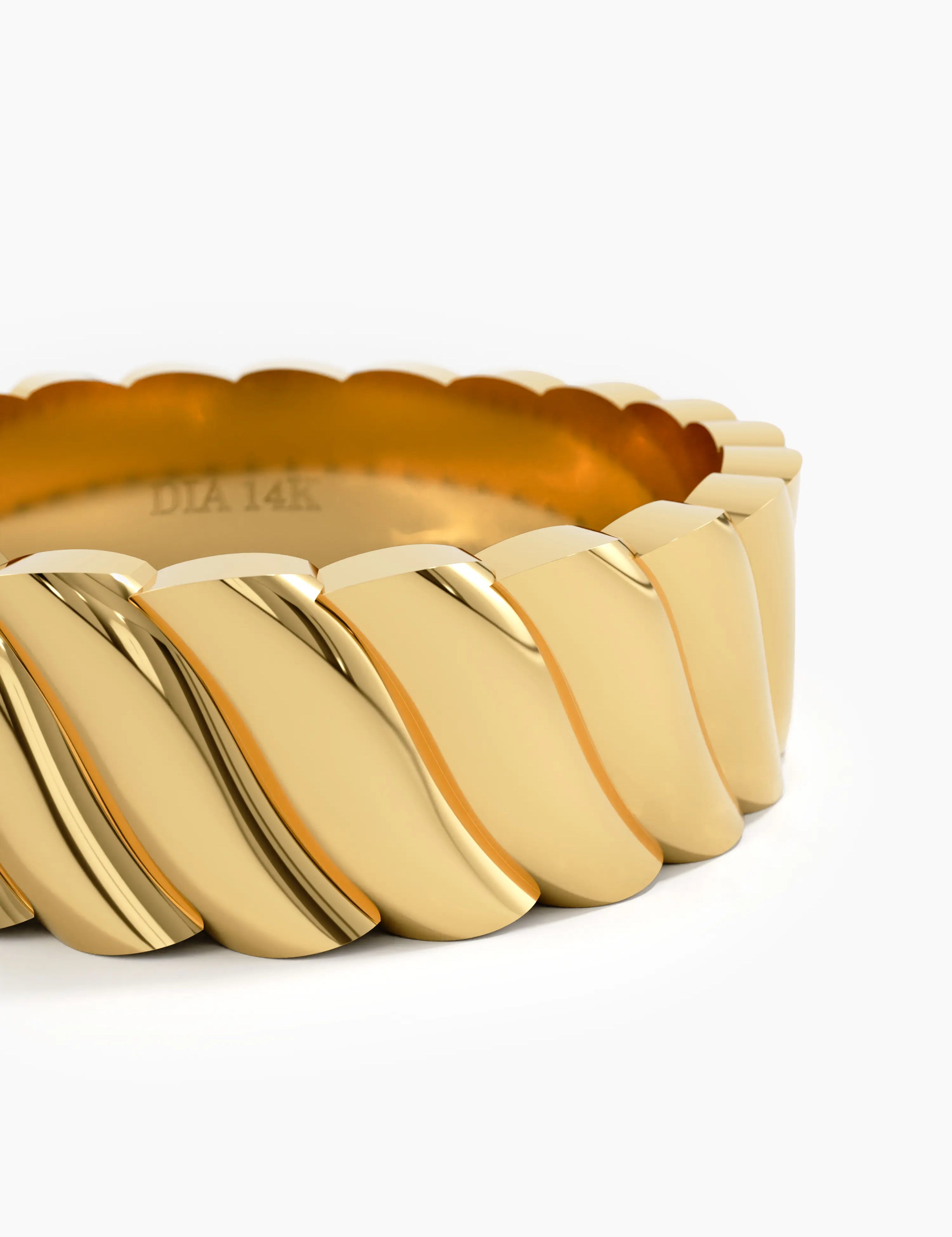 Wavy Pattern Wedding Band, solid gold ring, view 2 | DiaFifth