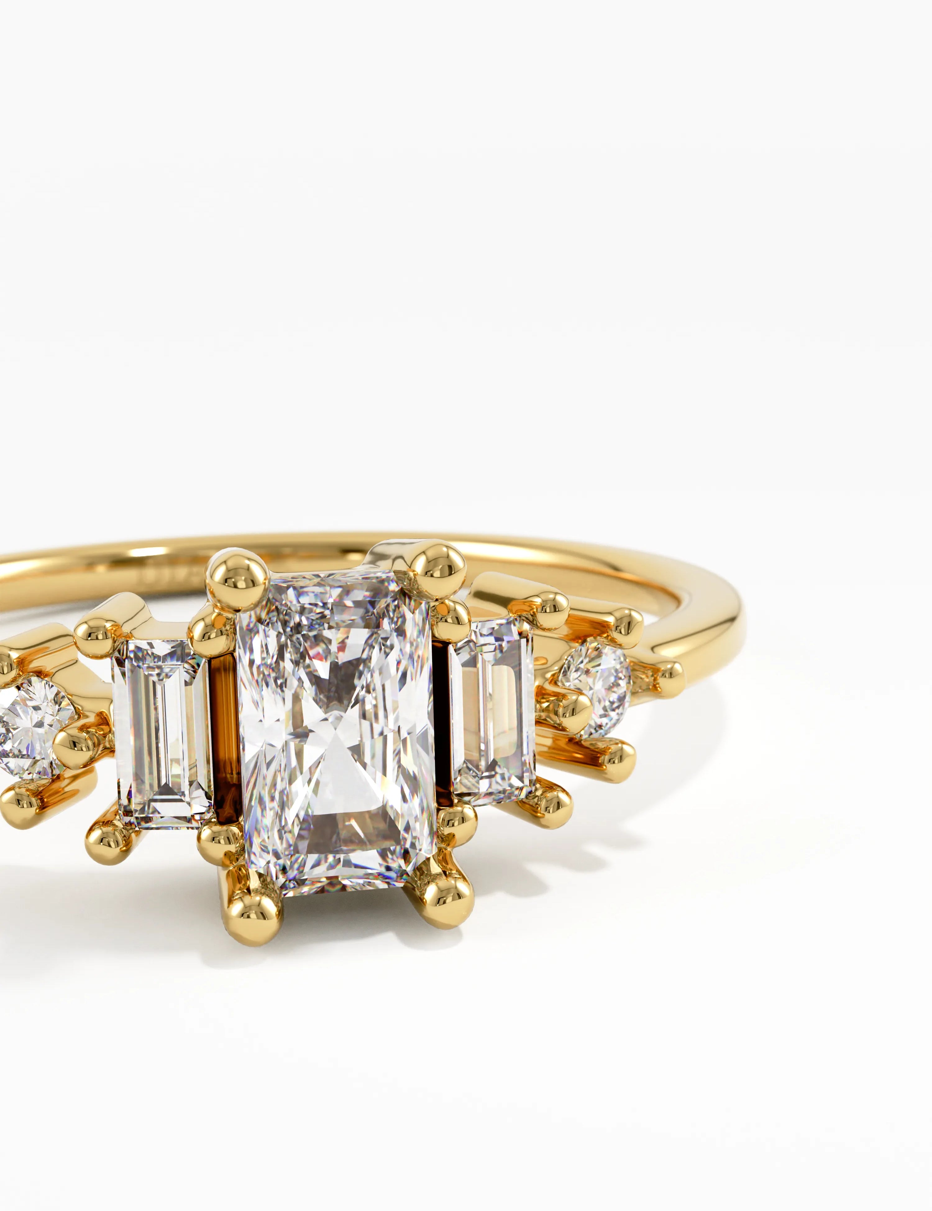 Art Deco Engagement, solid gold ring, view 2 | DiaFifth