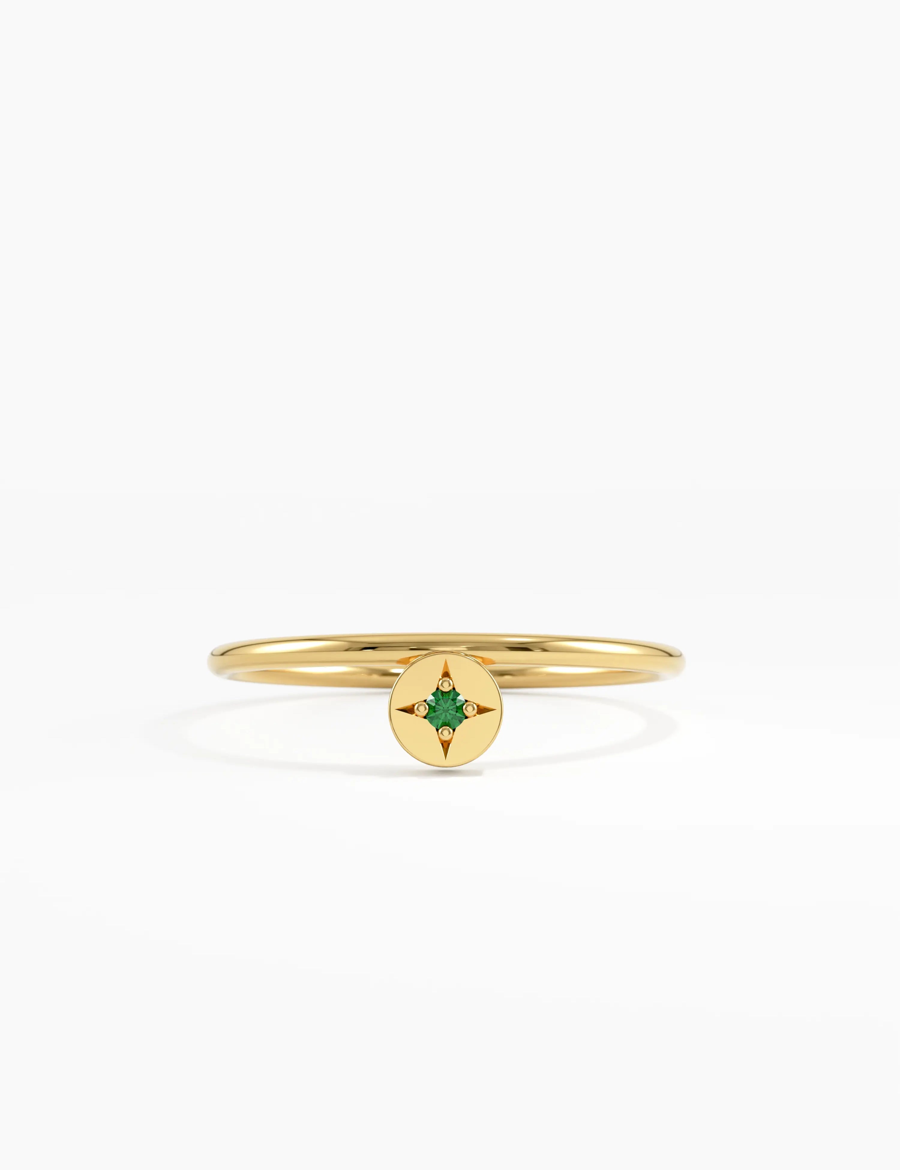 Round Emerald Ring, solid gold ring | DiaFifth