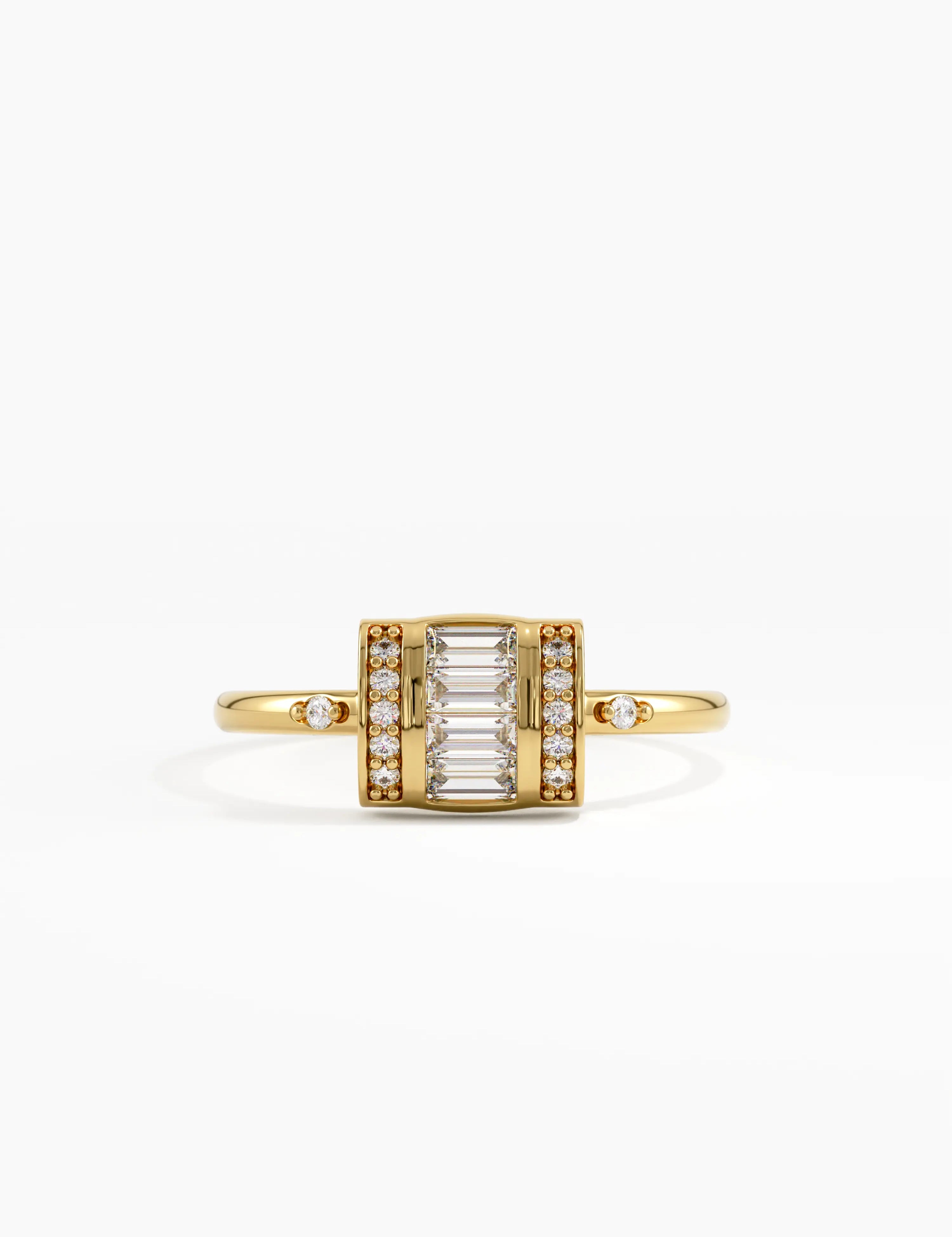Baguette Statement Ring, solid gold ring | DiaFifth