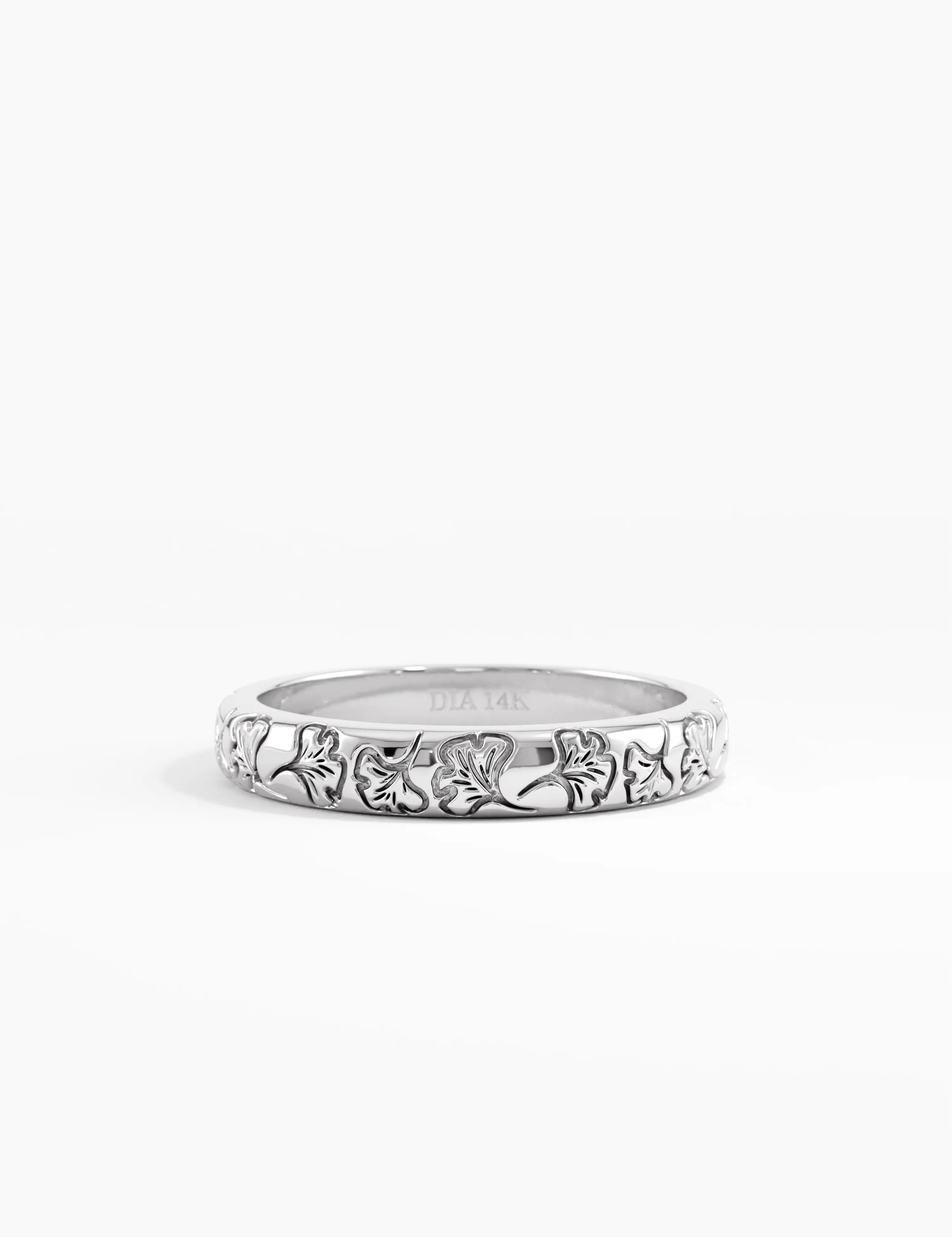 Ginkgo Leaf Wedding Band, solid gold ring, view 7 | DiaFifth