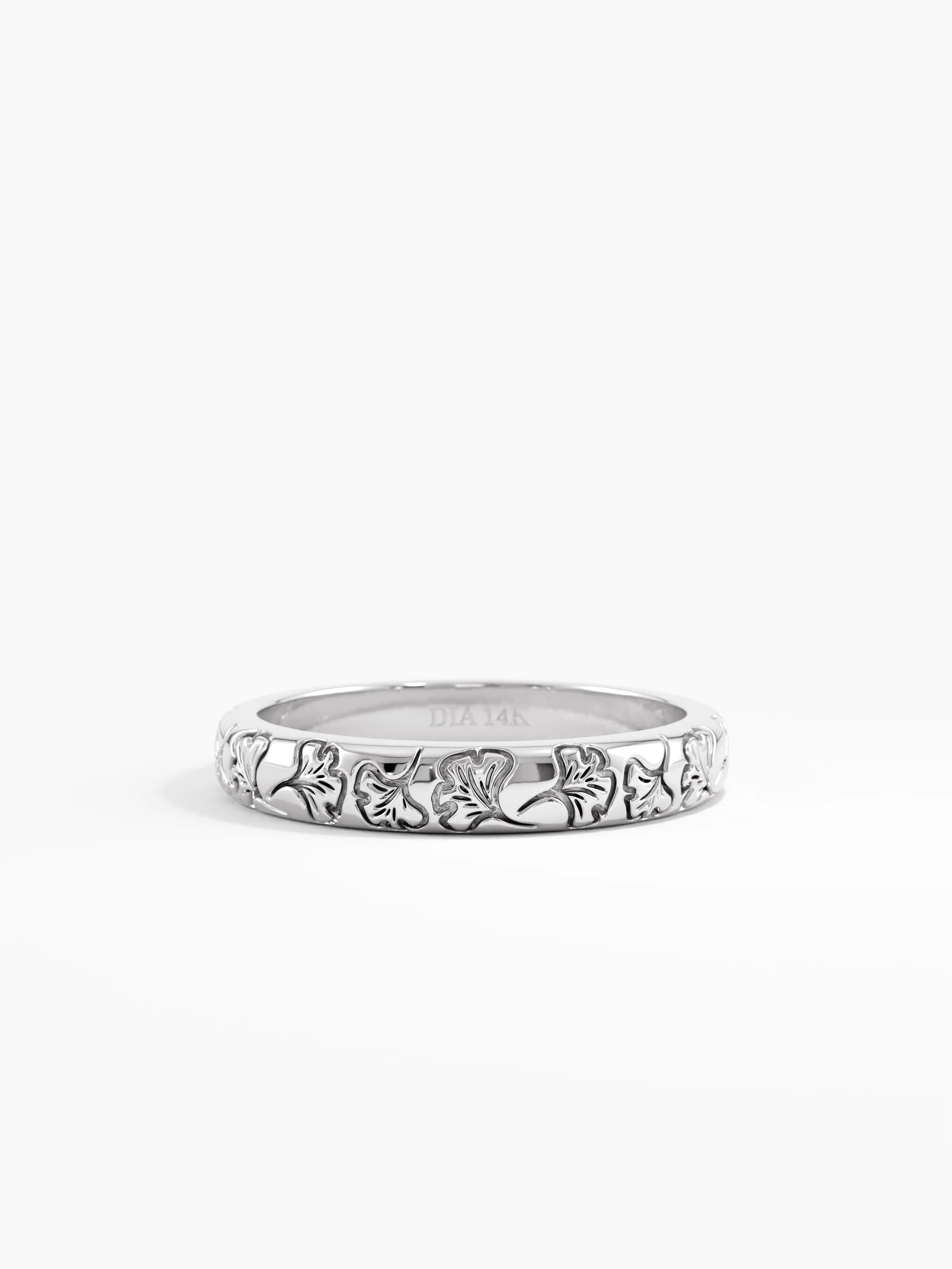 Ginkgo Leaf Wedding Band, solid gold ring, view 7 | DiaFifth
