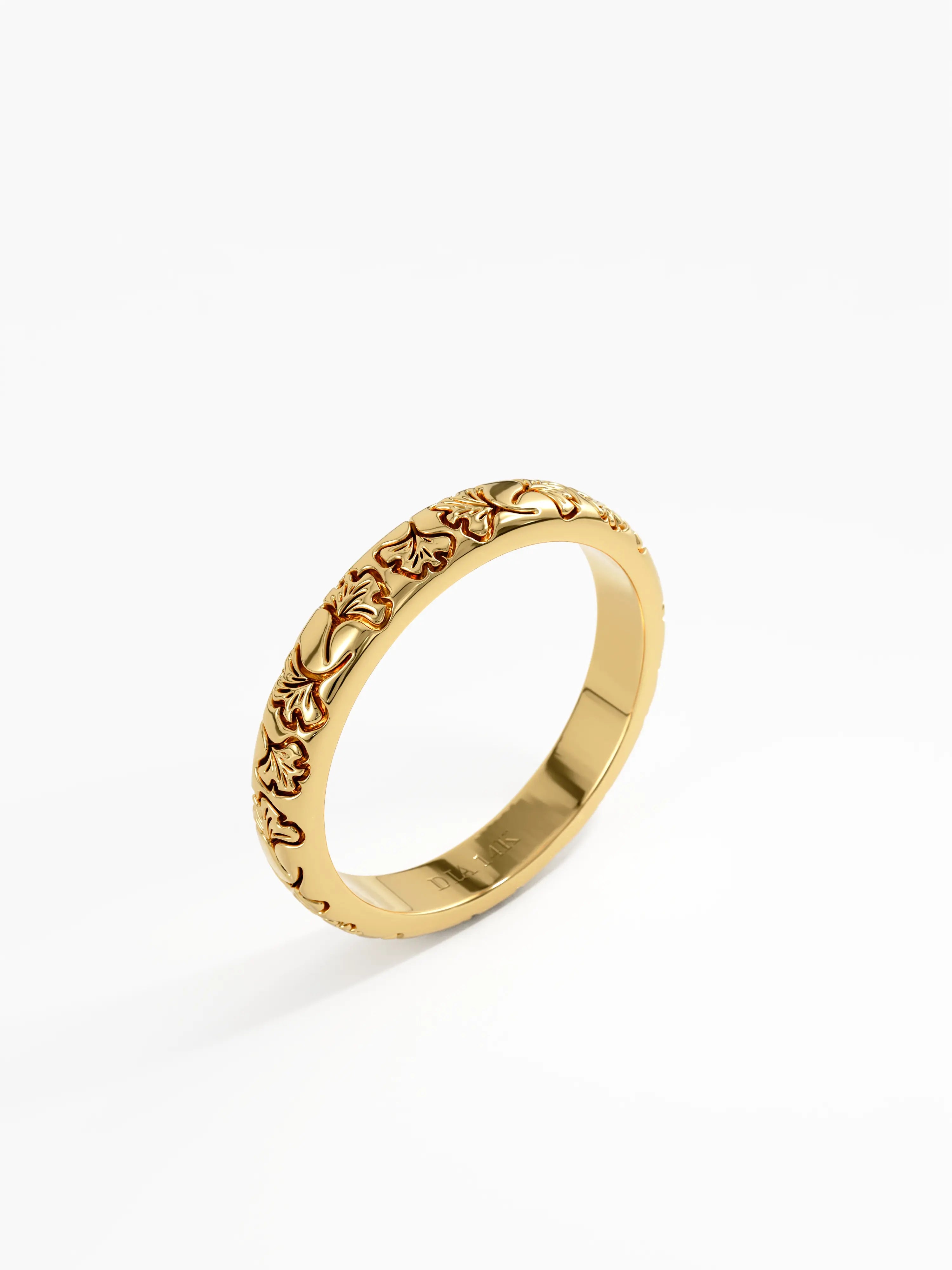 Ginkgo Leaf Wedding Band, solid gold ring, view 5 | DiaFifth