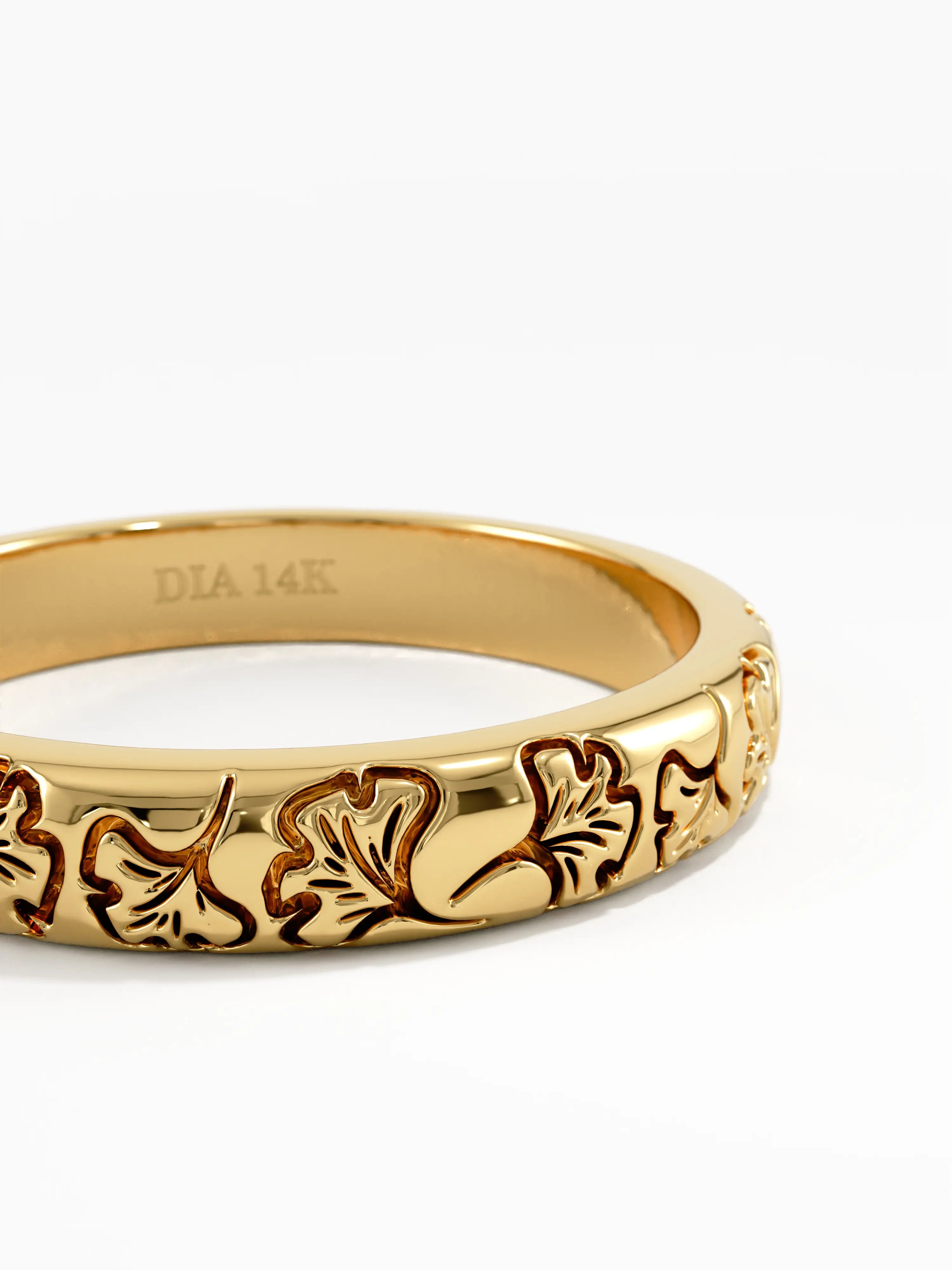 Ginkgo Leaf Wedding Band, solid gold ring, view 2 | DiaFifth
