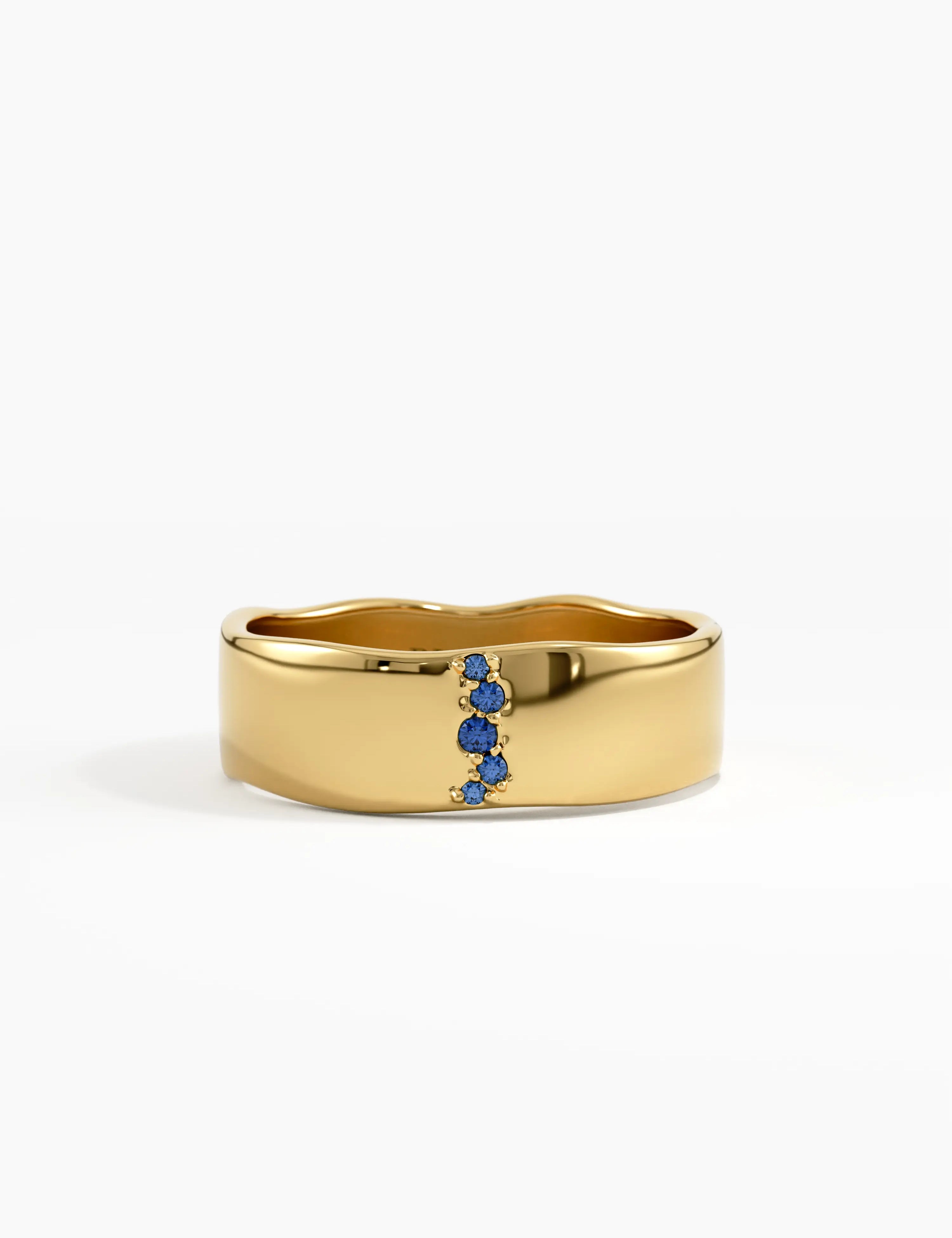 Sapphire Wavy Wedding Band, solid gold ring | DiaFifth