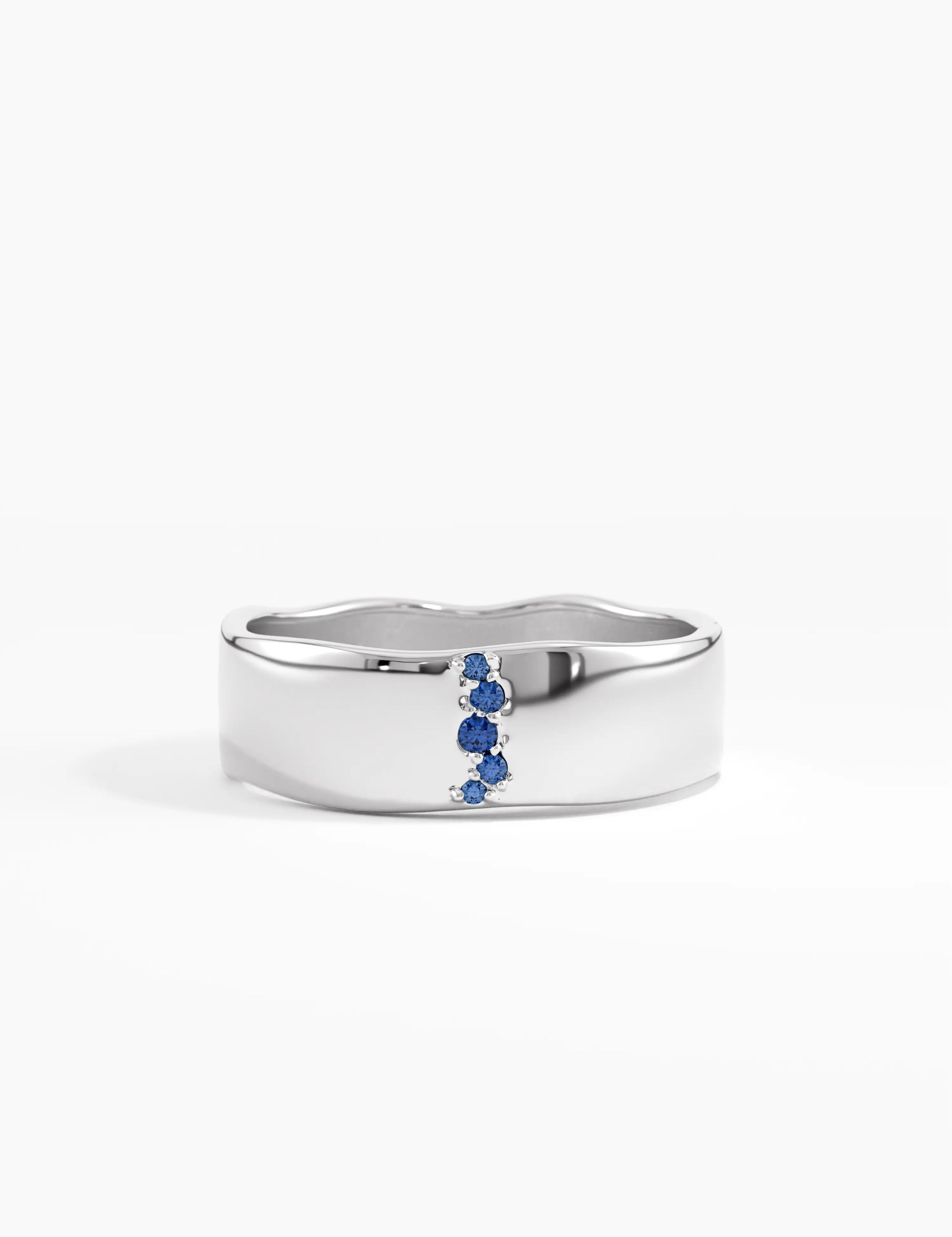 Sapphire Wavy Wedding Band, solid gold ring, view 7 | DiaFifth