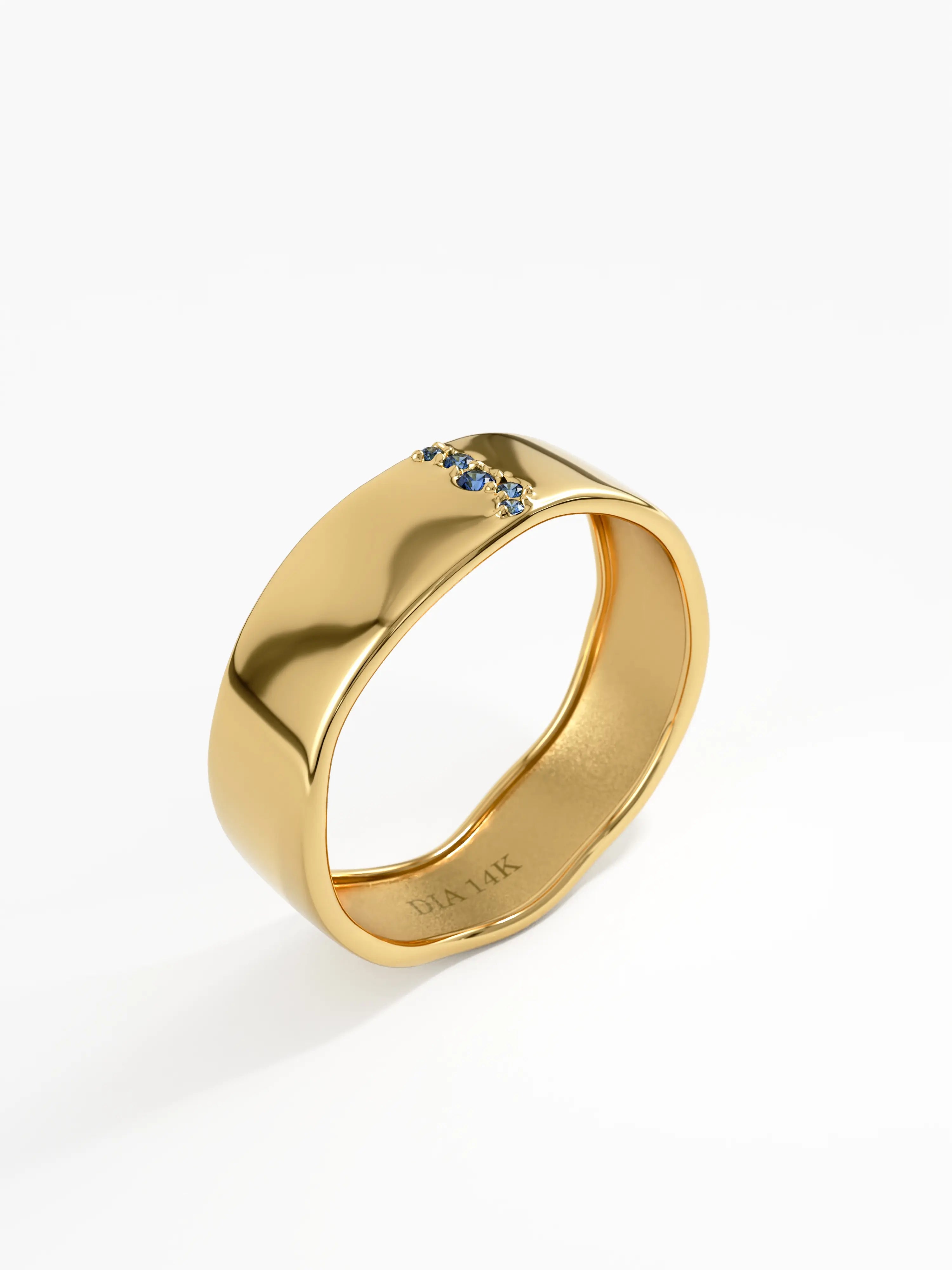 Sapphire Wavy Wedding Band, solid gold ring, view 5 | DiaFifth