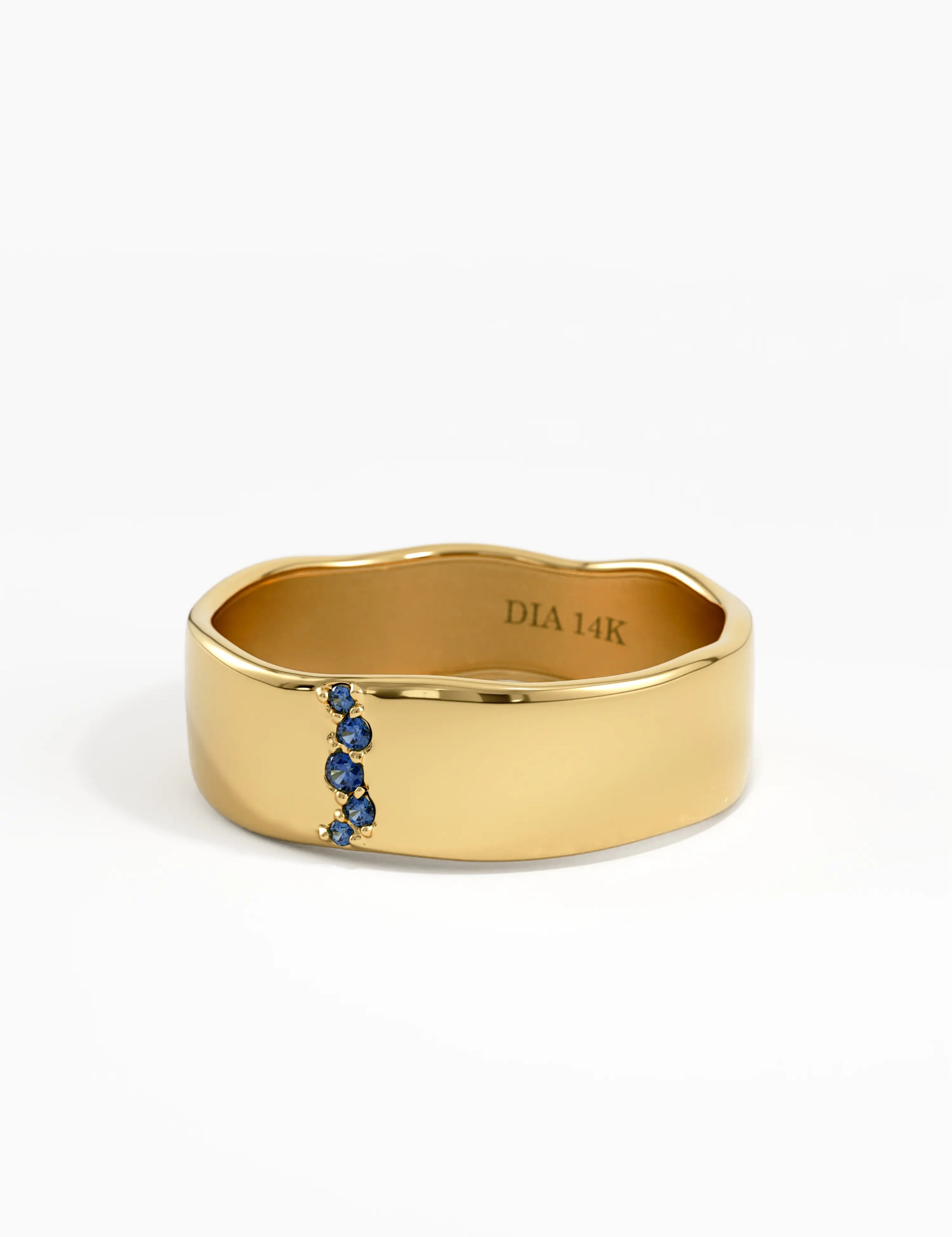 Sapphire Wavy Wedding Band, solid gold ring, view 8 | DiaFifth