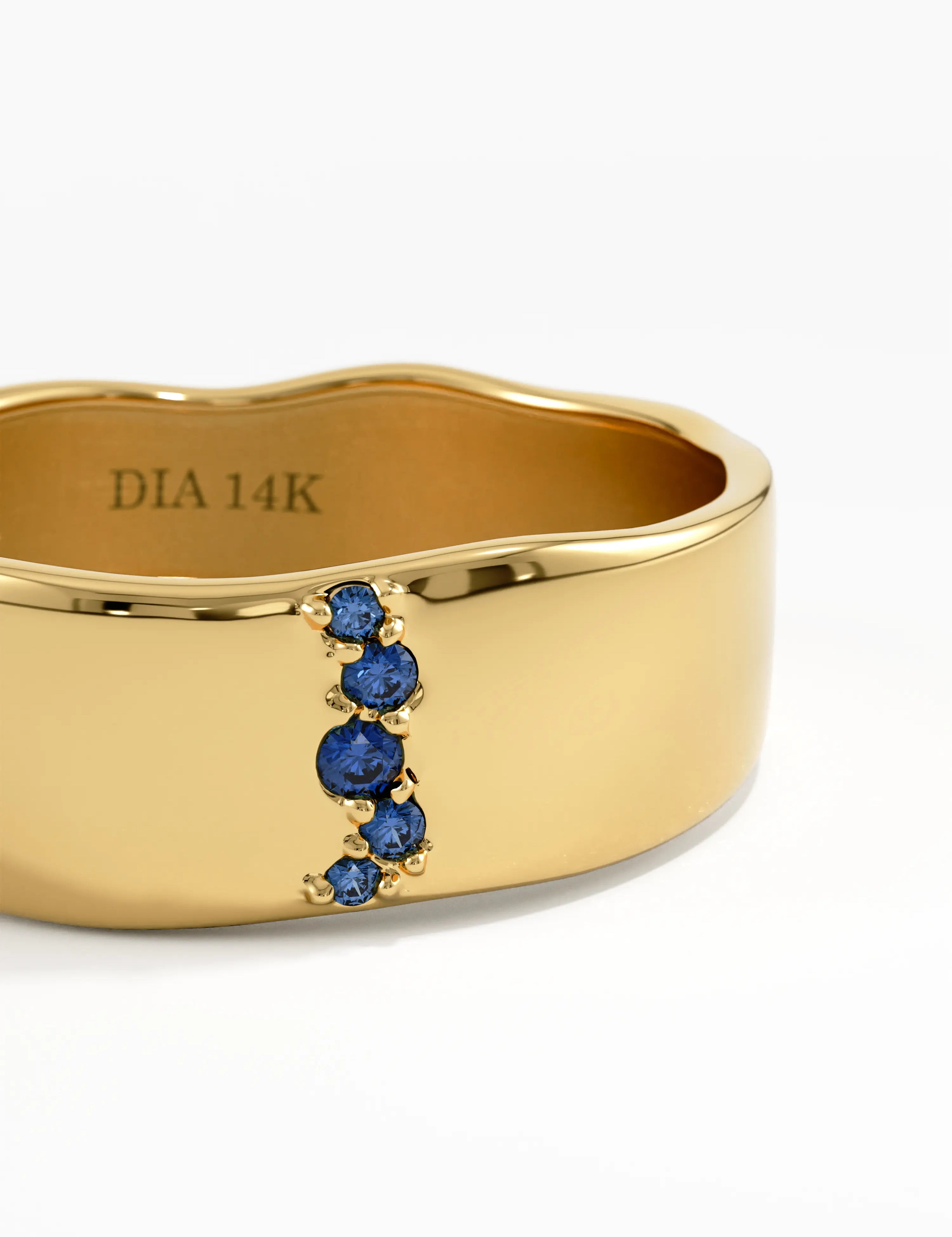 Sapphire Wavy Wedding Band, solid gold ring, view 2 | DiaFifth