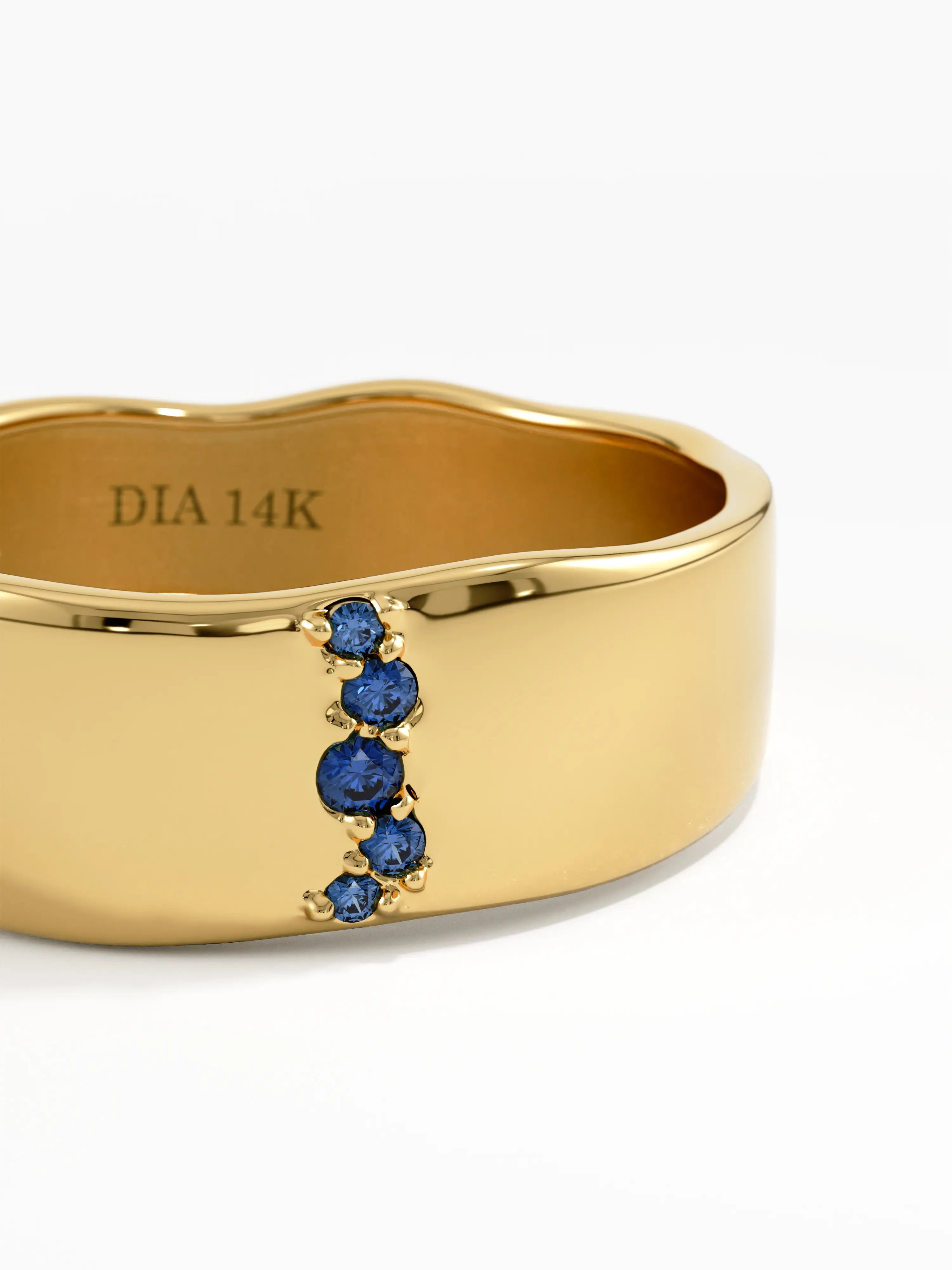 Sapphire Wavy Wedding Band, solid gold ring, view 2 | DiaFifth