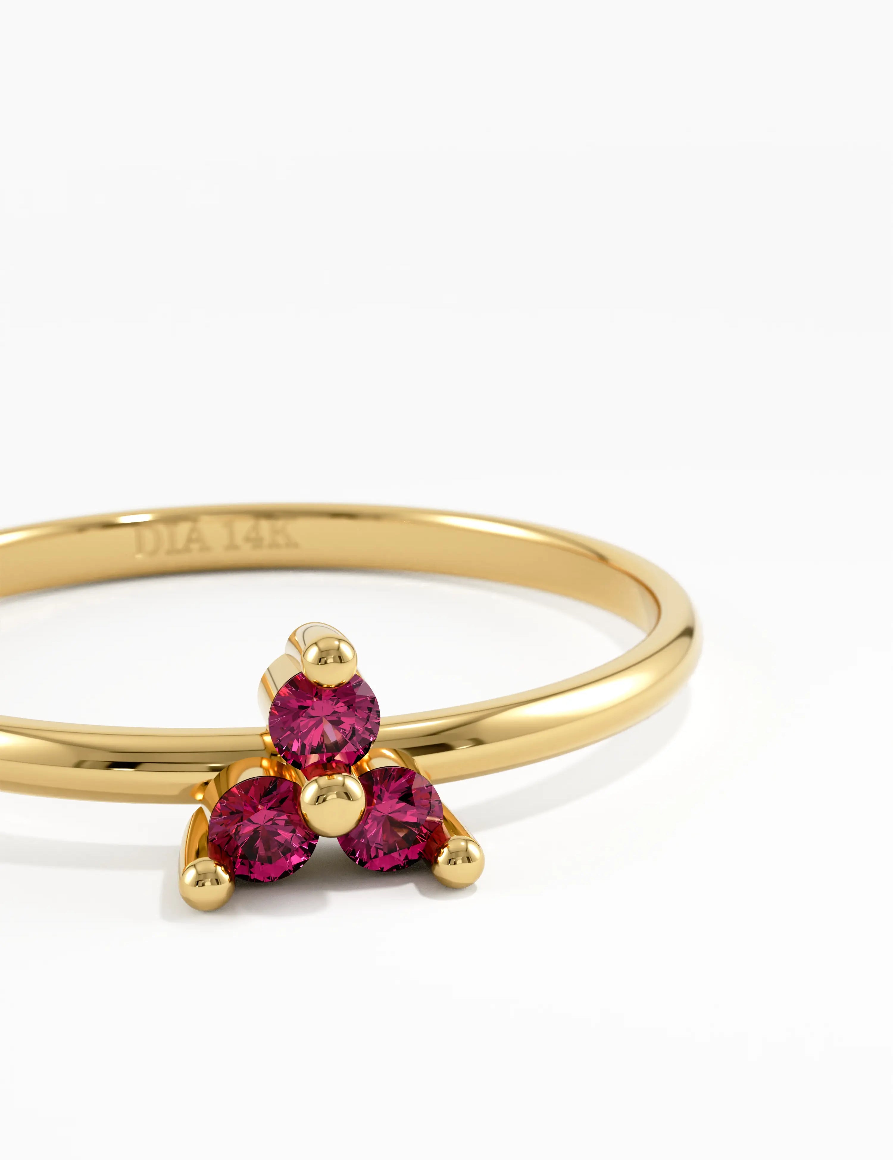Ruby Trefoil Stacking Ring, solid gold ring, view 2 | DiaFifth