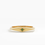 Emerald Star Signet Ring, solid gold ring | DiaFifth